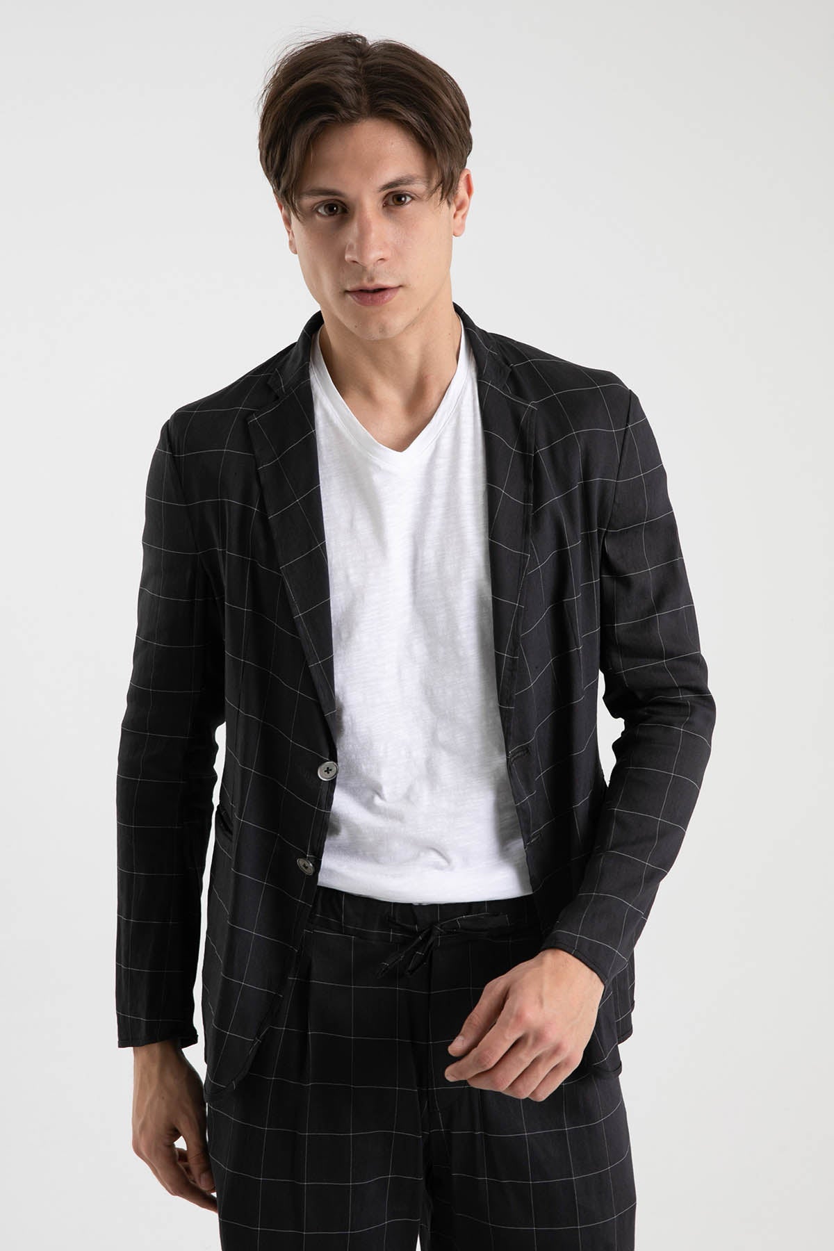 Emporio Armani Slim Fit Astarsız Kareli Ceket