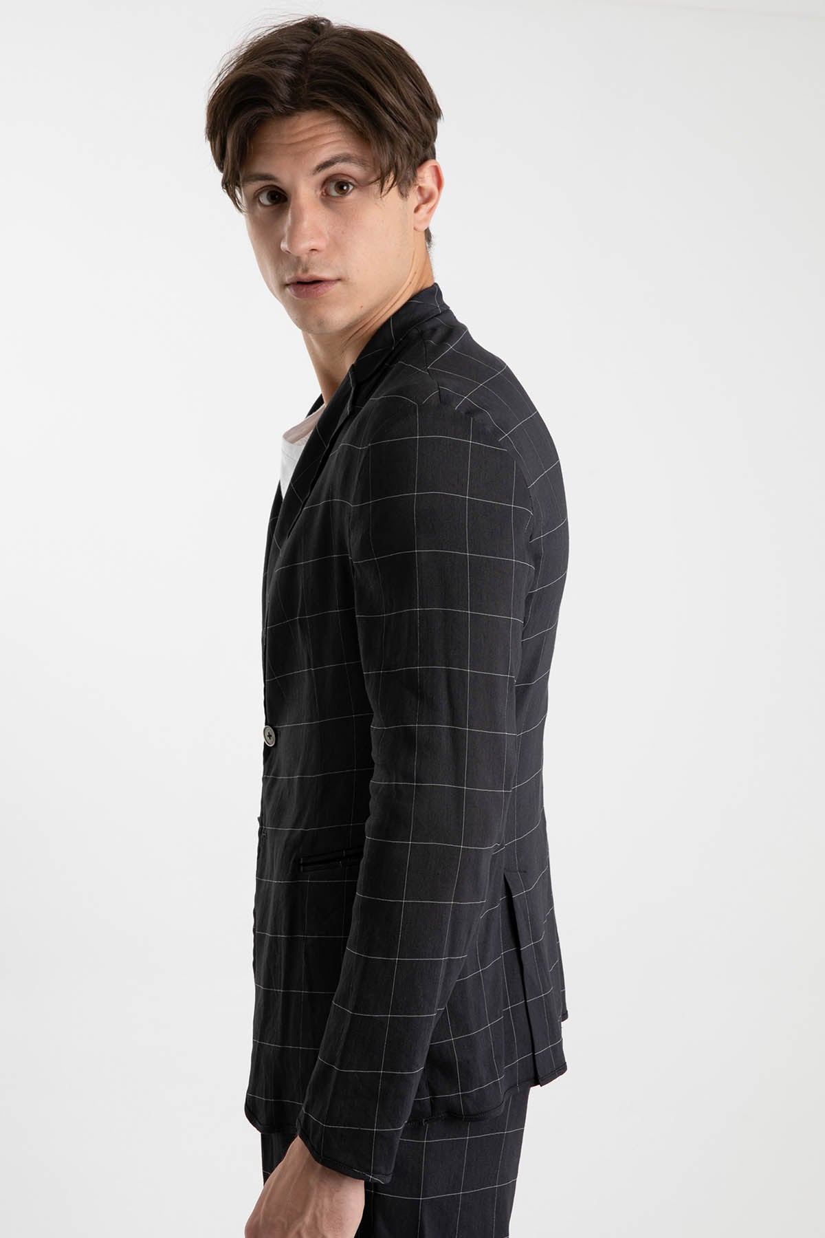 Emporio Armani Slim Fit Astarsız Kareli Ceket