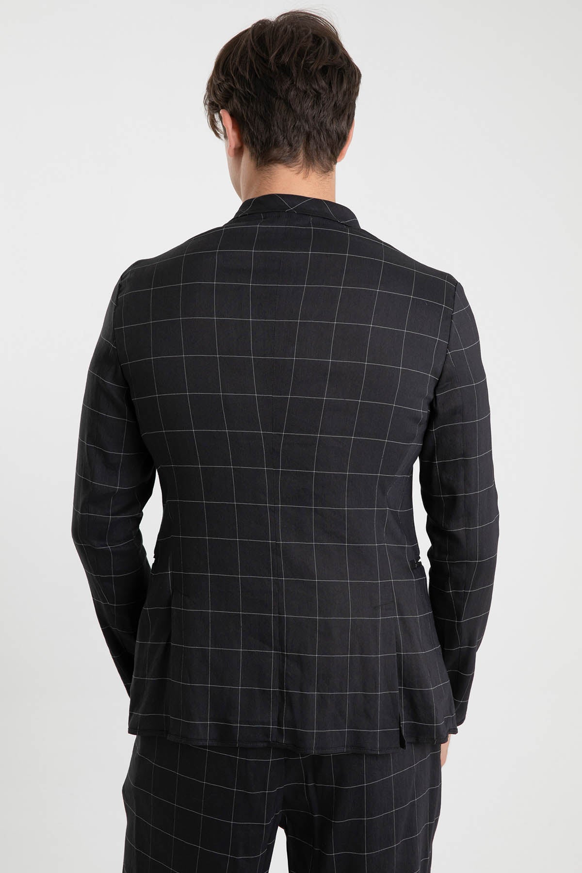 Emporio Armani Slim Fit Astarsız Kareli Ceket