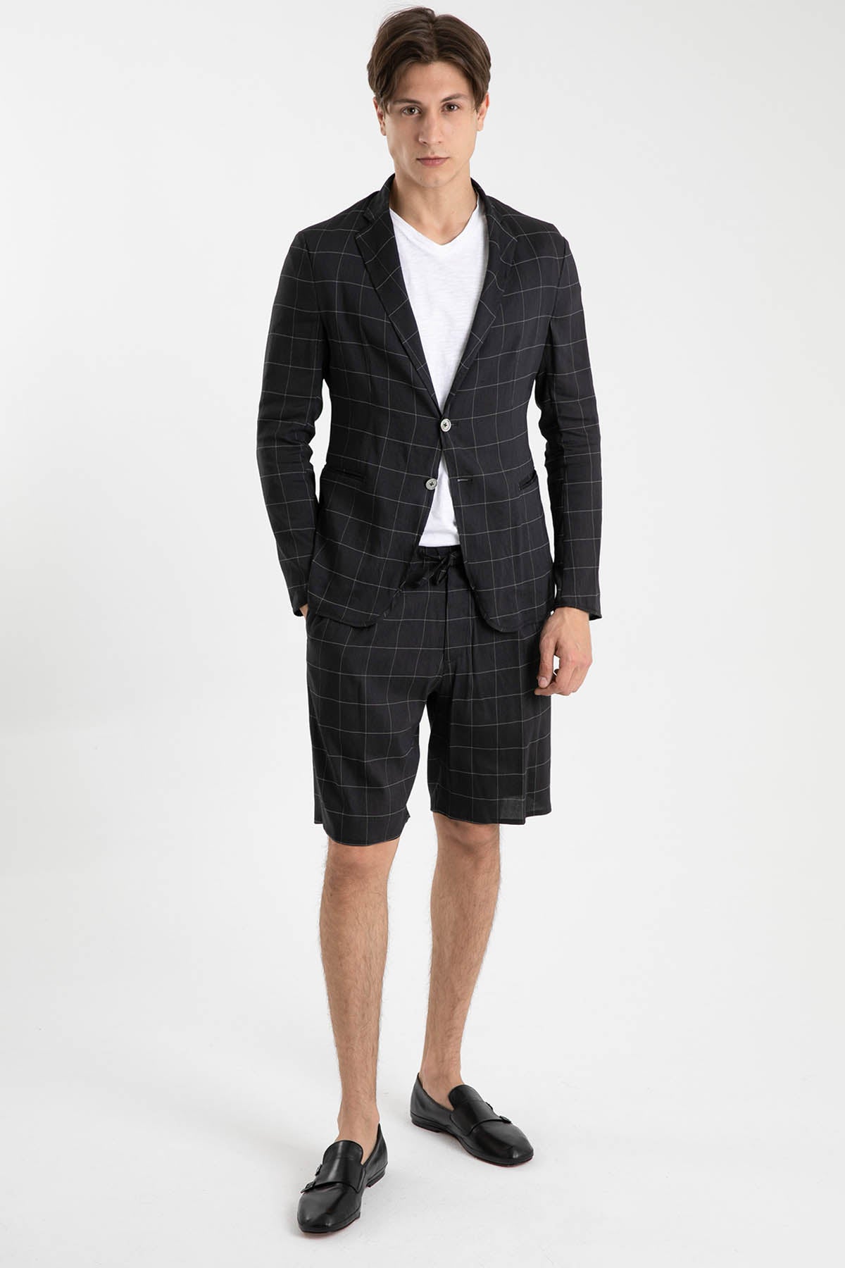 Emporio Armani Slim Fit Astarsız Kareli Ceket