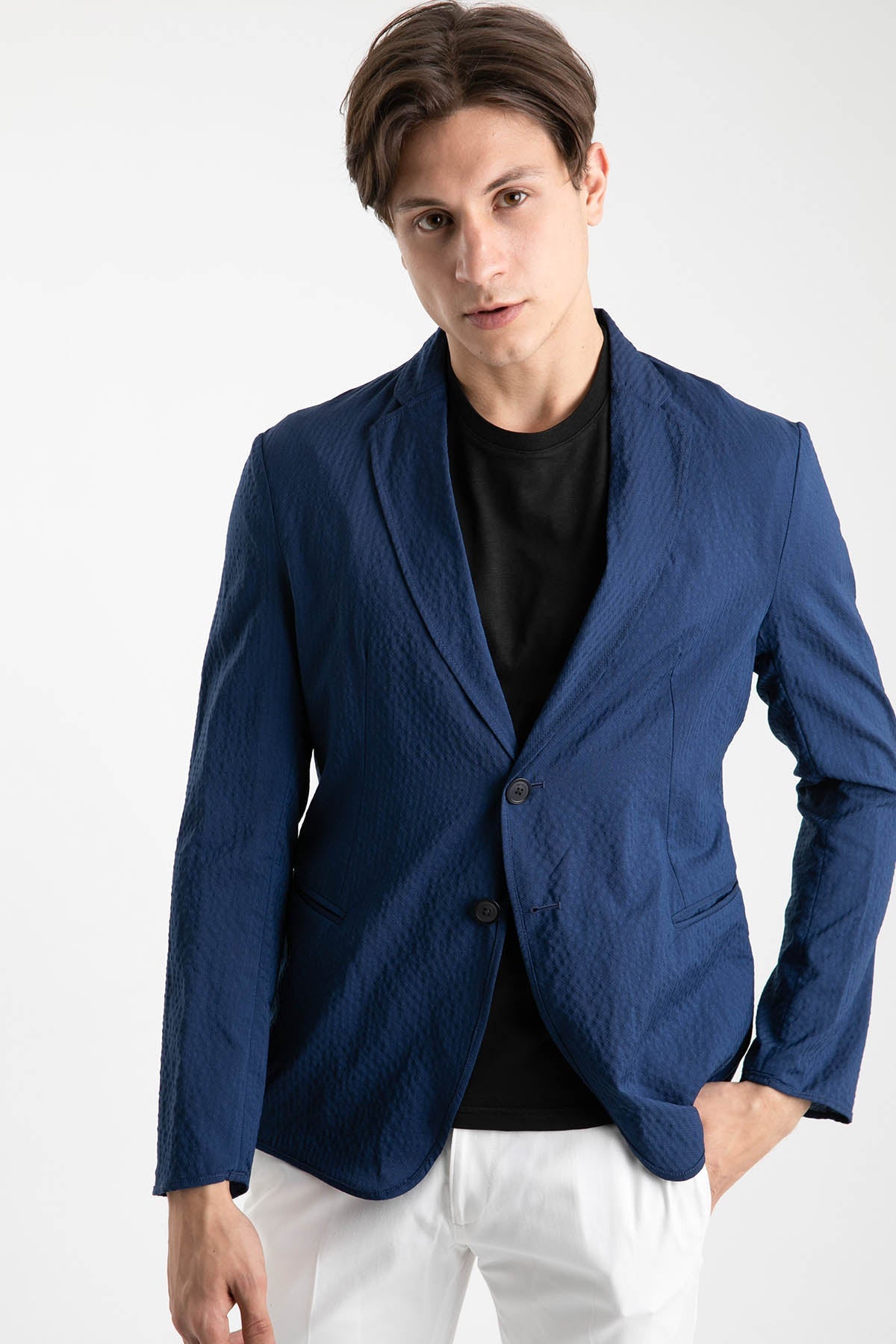 Emporio Armani Slim Fit Gofre Kumaş Astarsız Ceket