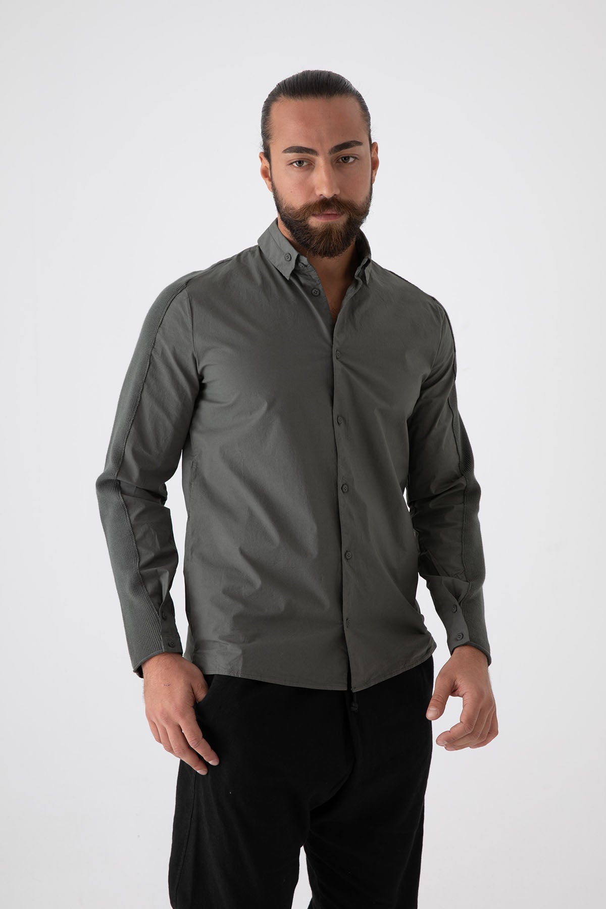 Transit Düğmeli Yaka Streç Gömlek