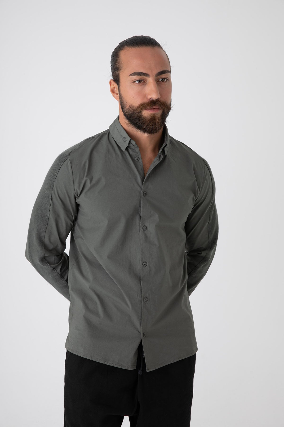 Transit Düğmeli Yaka Streç Gömlek