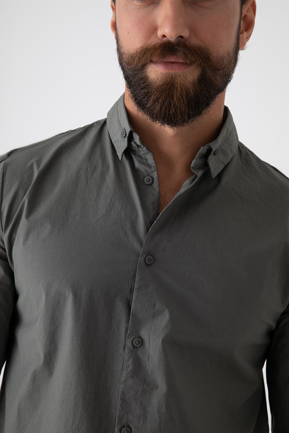 Transit Düğmeli Yaka Streç Gömlek