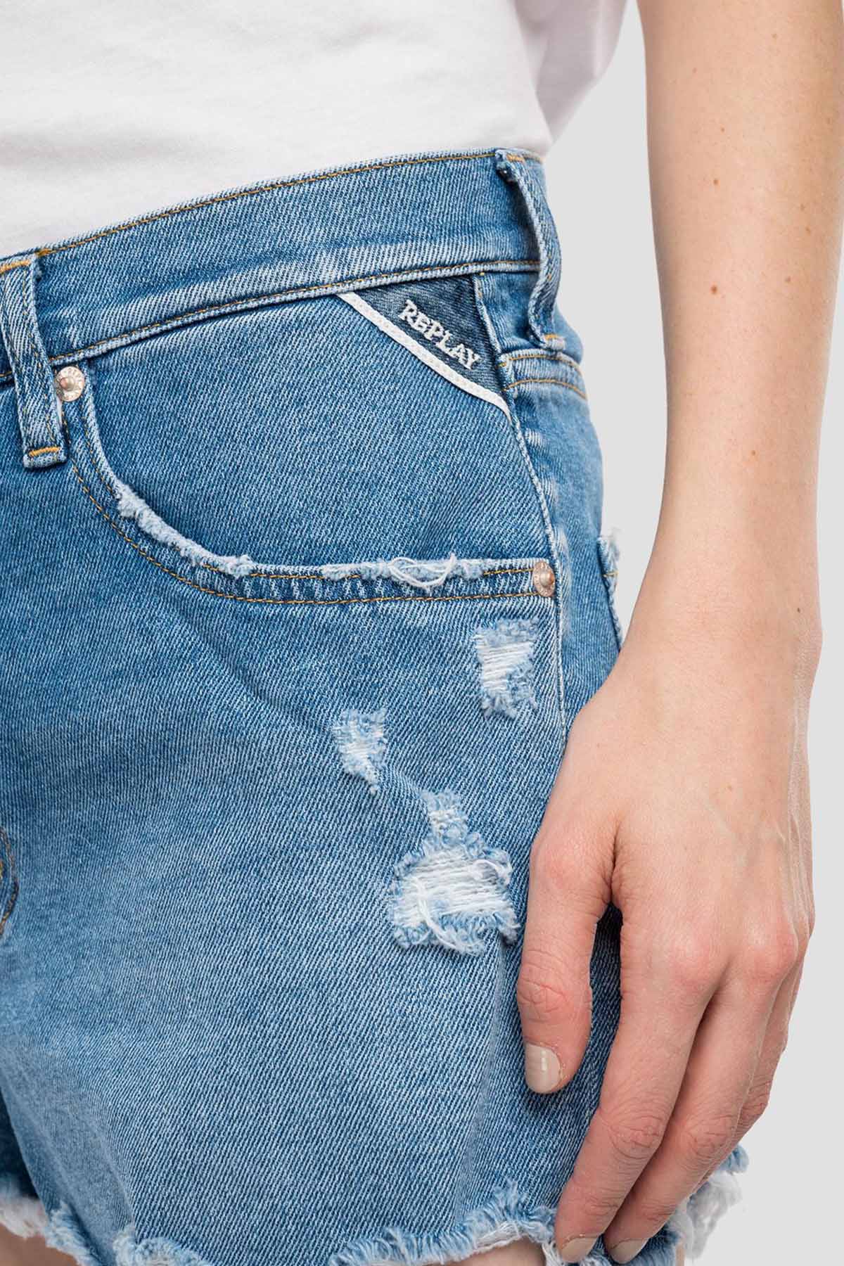 Replay Regular Fit Yüksek Bel Streç Jean Şort