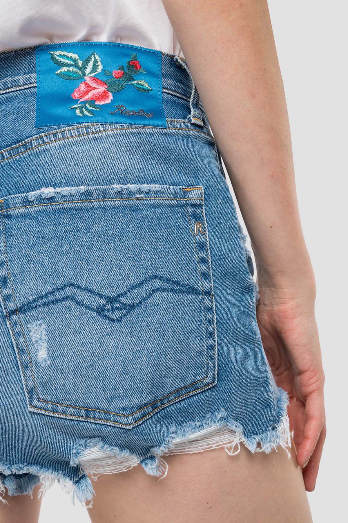 Replay Regular Fit Yüksek Bel Streç Jean Şort