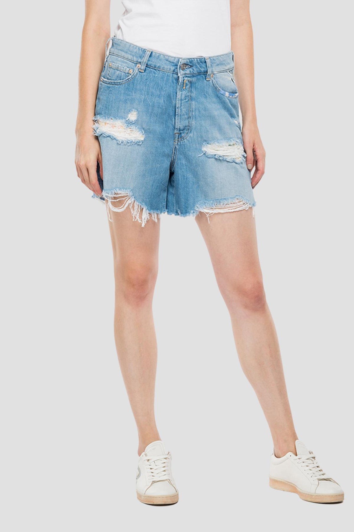 Replay Yamalı Yırtıklı Yüksek Bel Jean Şort