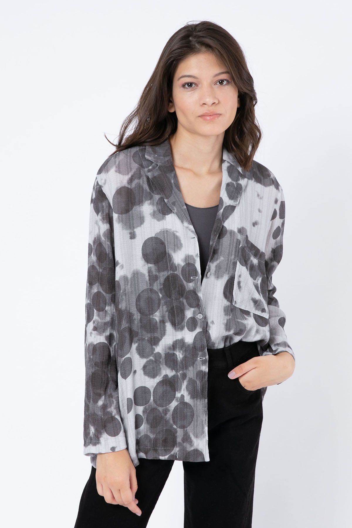 Transit Cep Detaylı Desenli Gömlek