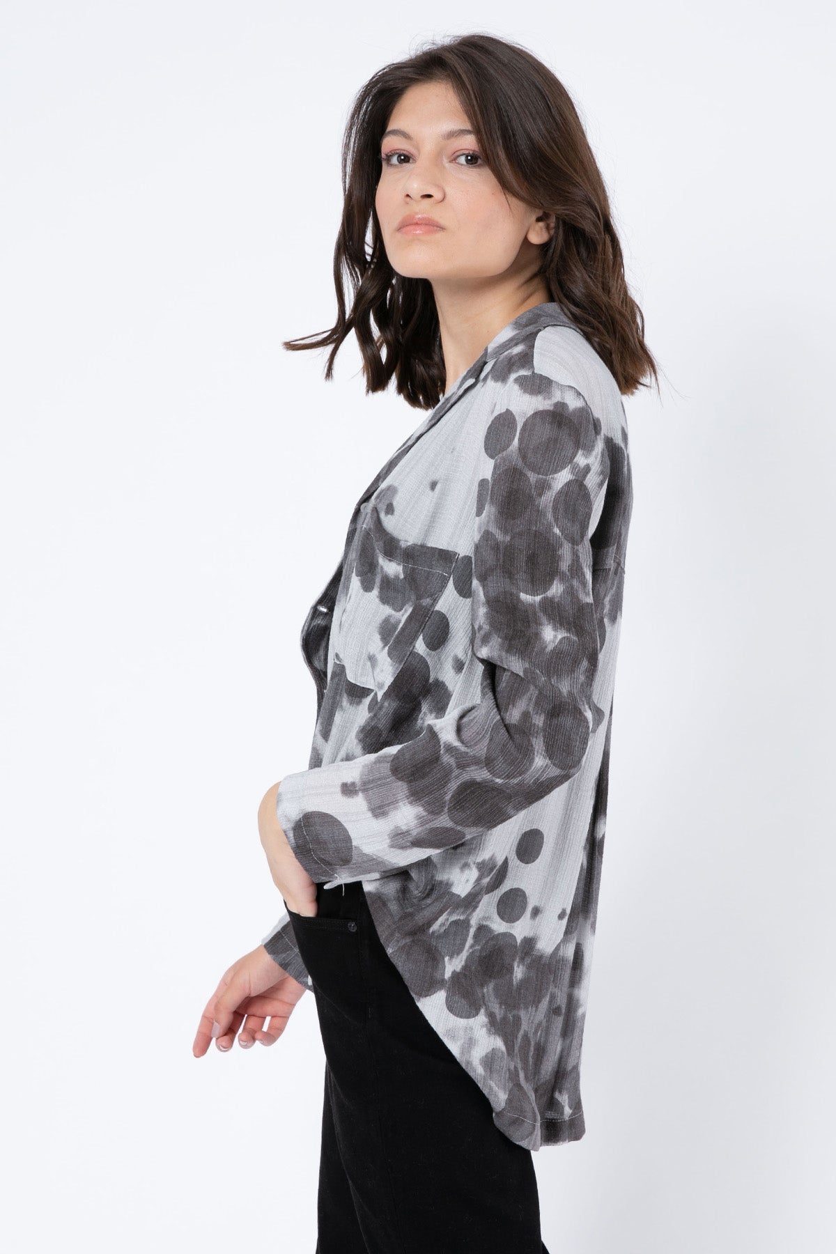 Transit Cep Detaylı Desenli Gömlek