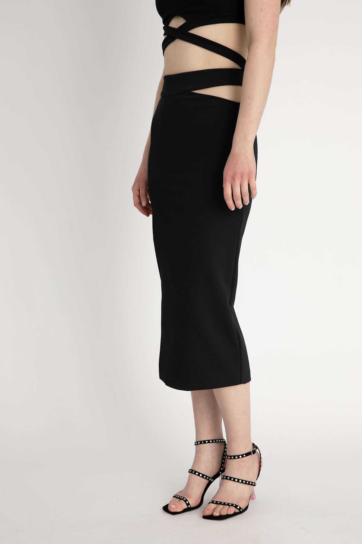 Dondup Yırtmaçlı Streç Midi Etek