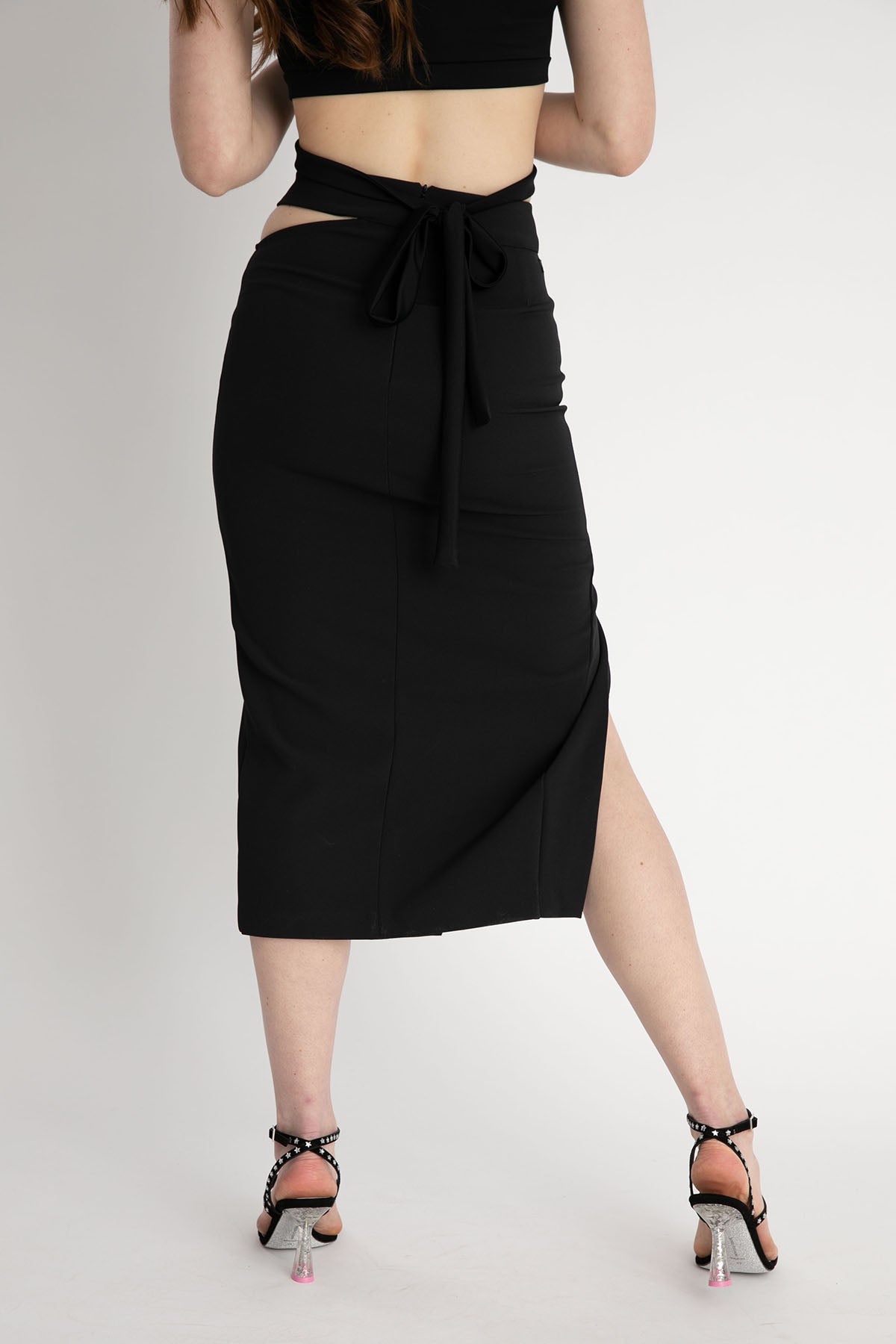 Dondup Yırtmaçlı Streç Midi Etek