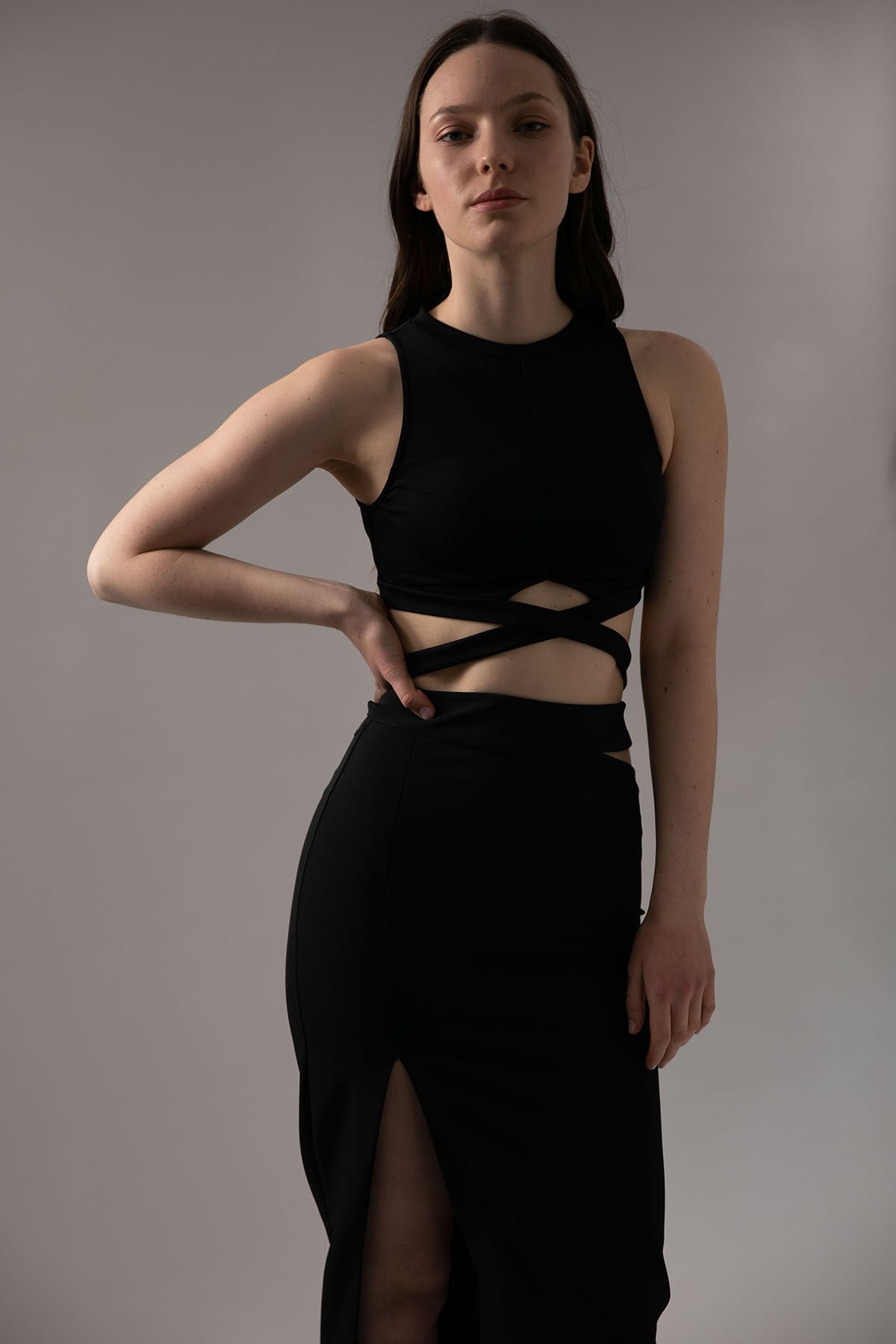 Dondup Yırtmaçlı Streç Midi Etek