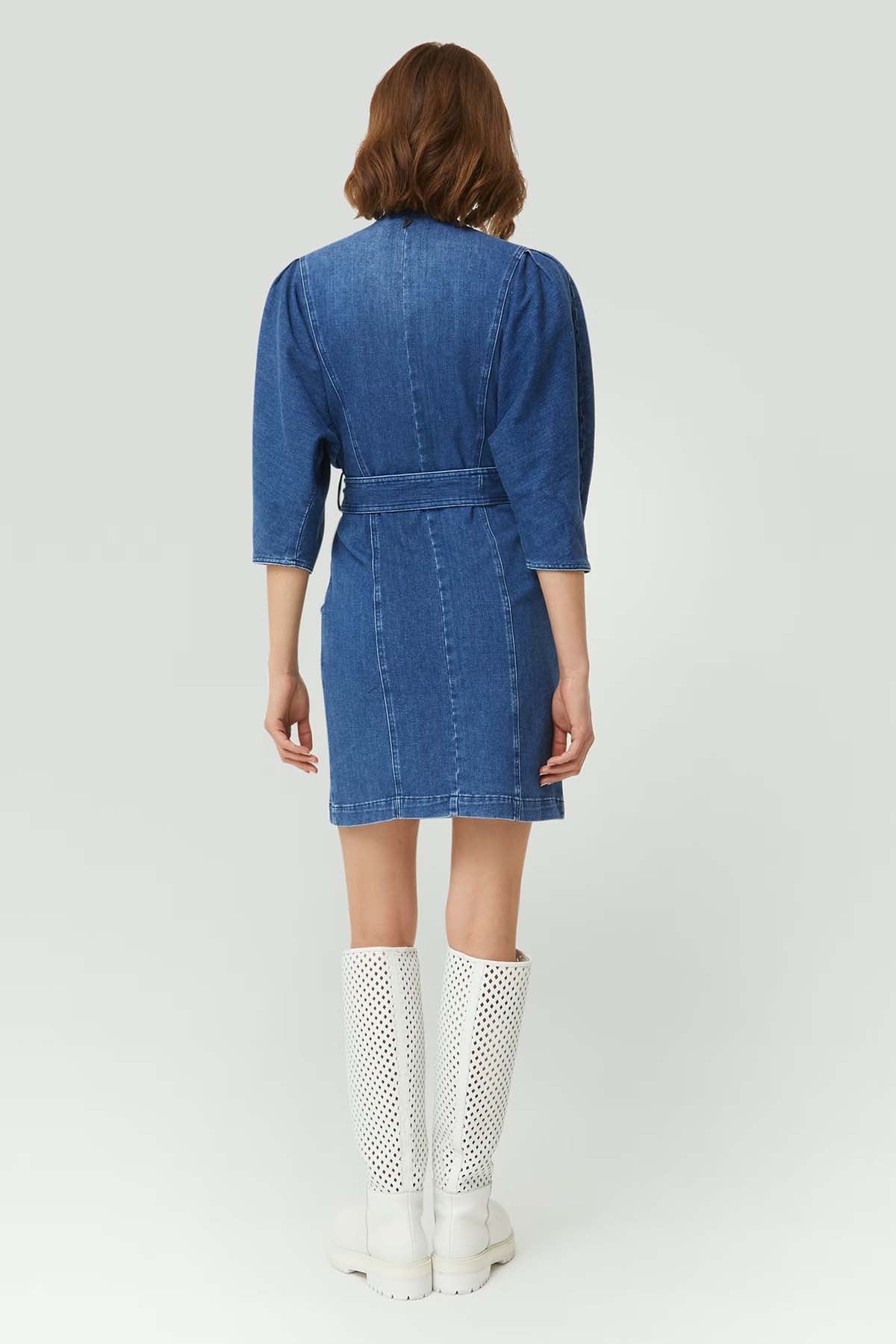 Dondup Belden Kuşaklı V Yaka Mini Denim Elbise