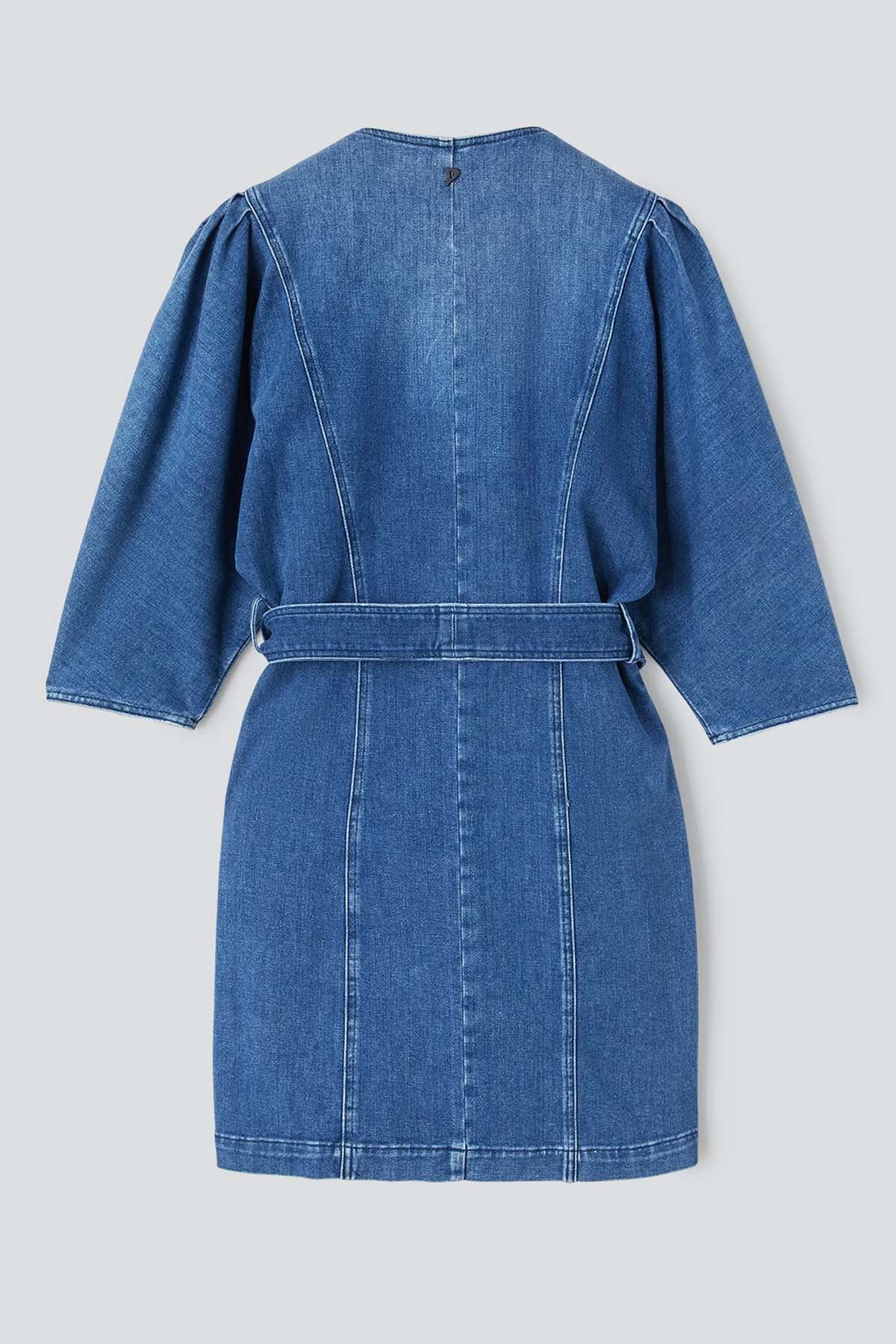 Dondup Belden Kuşaklı V Yaka Mini Denim Elbise