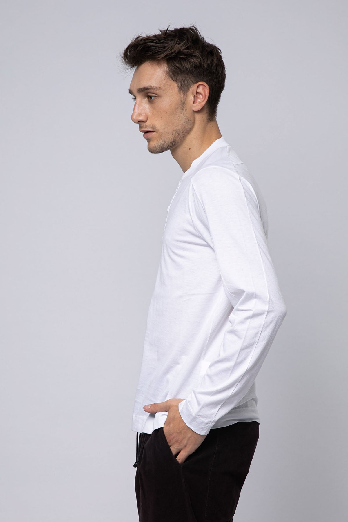 Transit Düğmeli Yuvarlak Yaka Uzun Kollu T-shirt