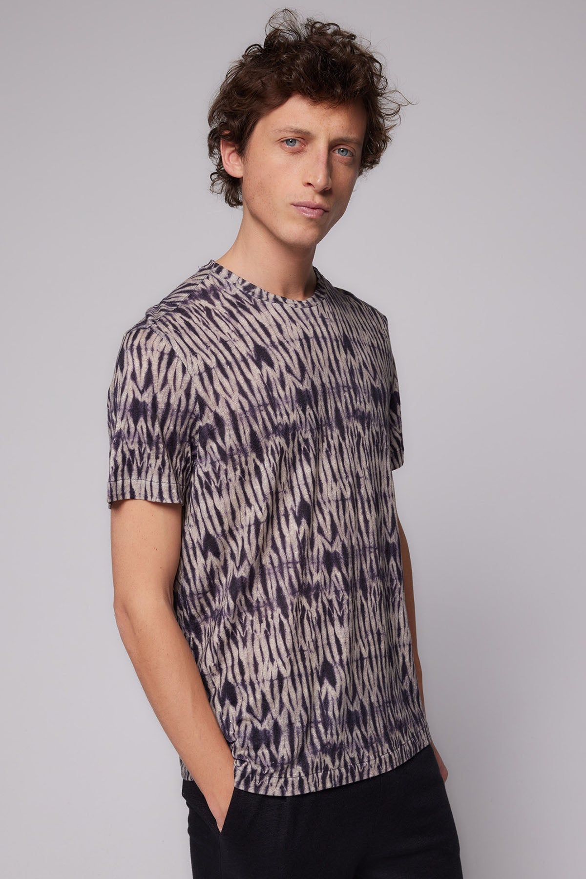 Majestic Desenli Streç Keten T-shirt