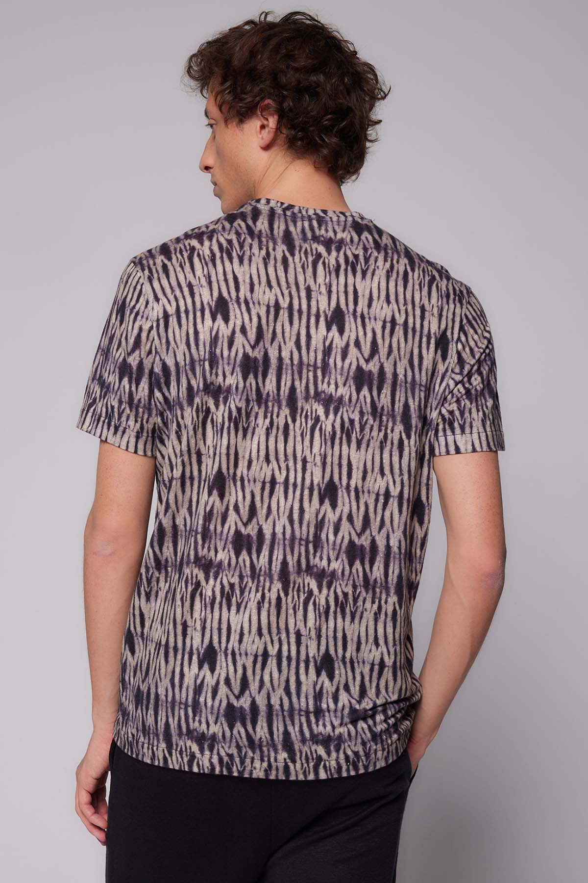 Majestic Desenli Streç Keten T-shirt