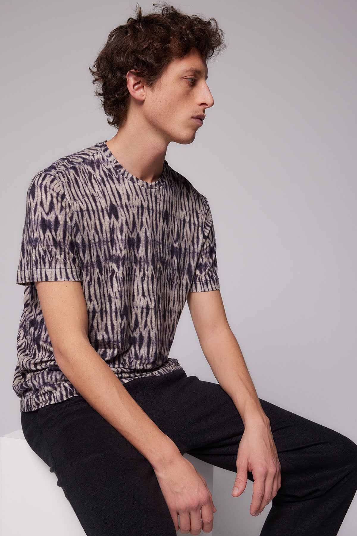 Majestic Desenli Streç Keten T-shirt