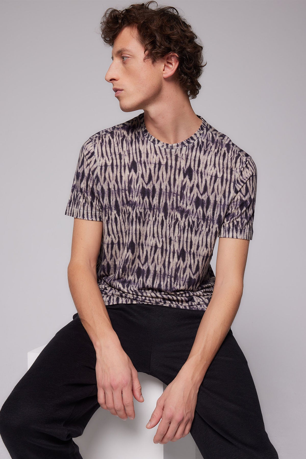 Majestic Desenli Streç Keten T-shirt