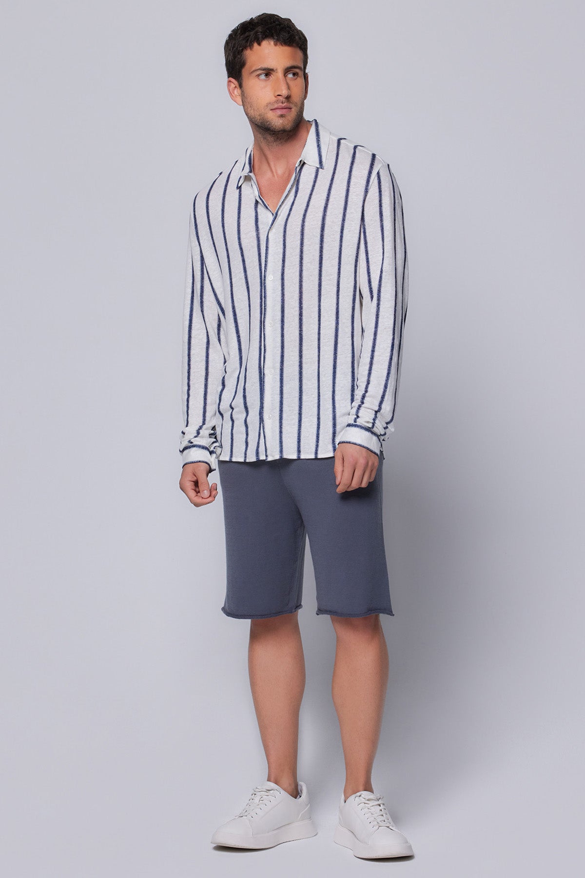 Majestic Çizgili Streç Keten Gömlek-Libas Trendy Fashion Store