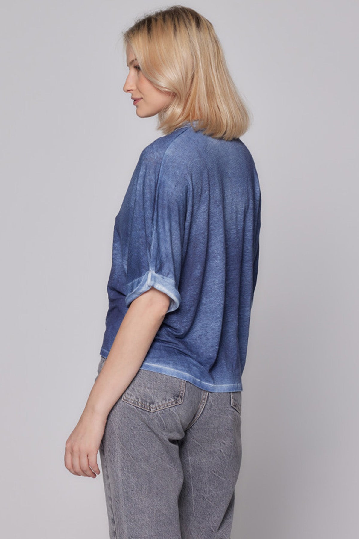 Majestic V Yaka Streç Keten T-shirt-Libas Trendy Fashion Store