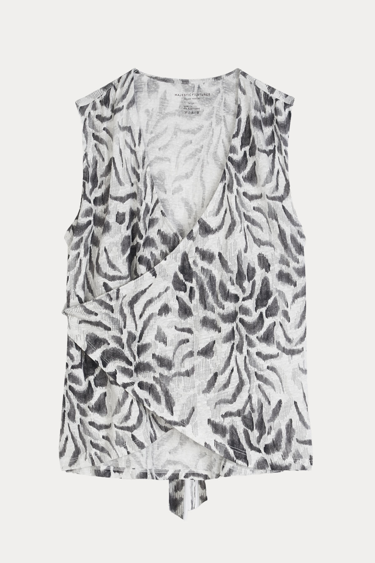 Majestic V Yaka Streç Keten Bluz