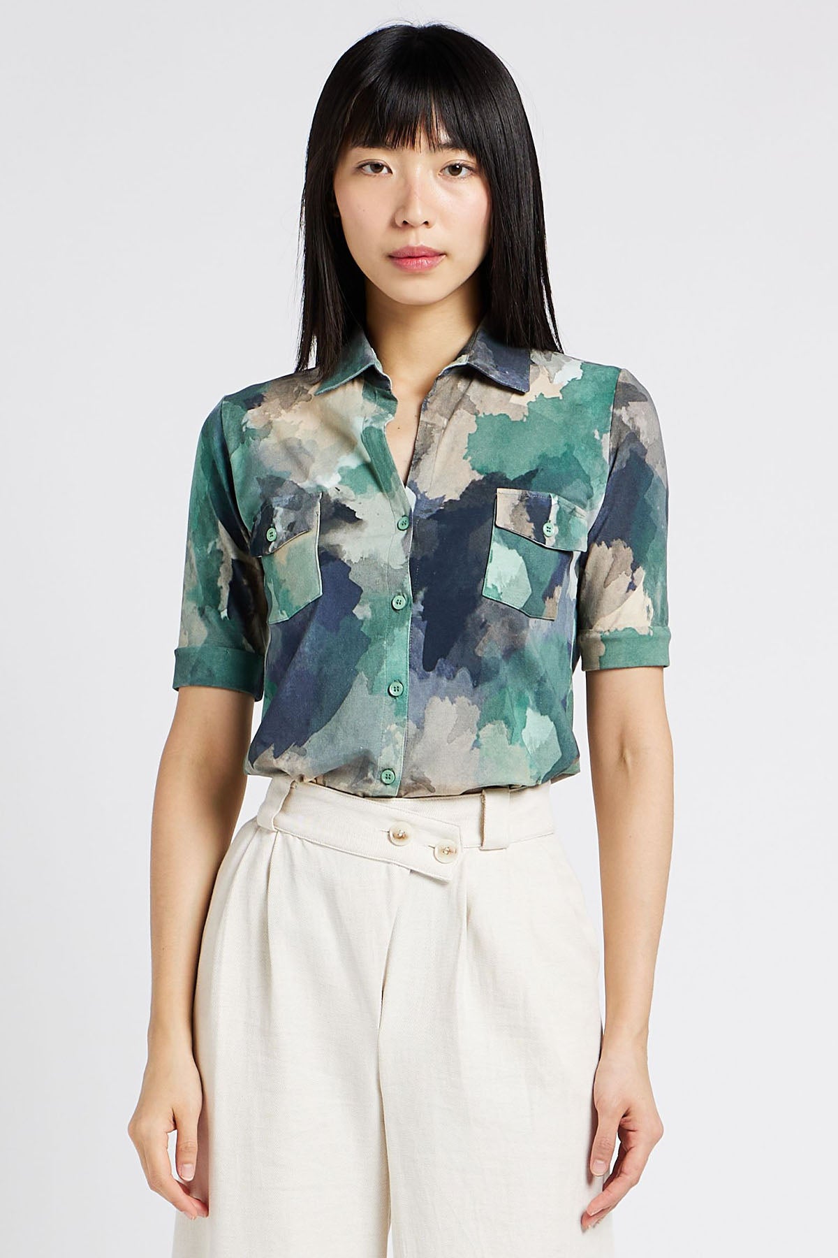 Majestic Desenli Streç Cep Detaylı Gömlek-Libas Trendy Fashion Store