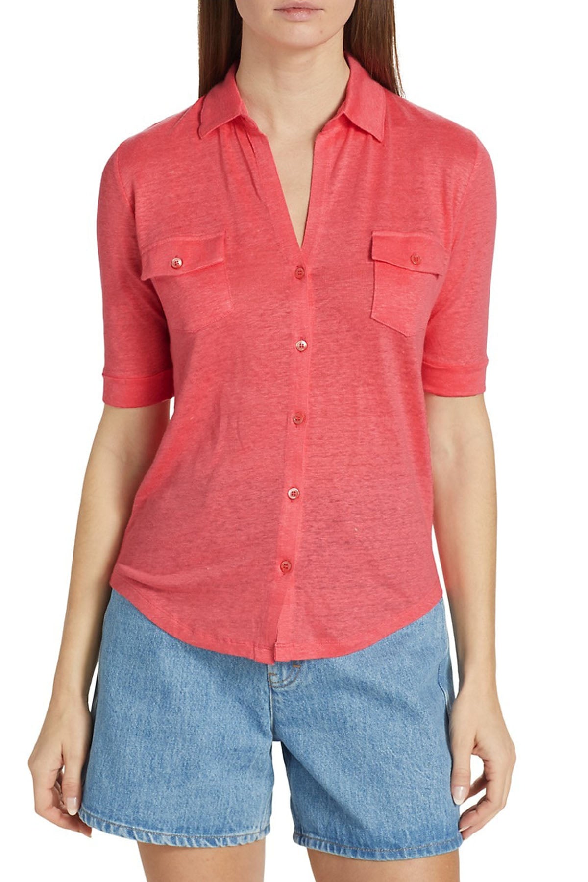 Majestic Cep Detaylı Streç Keten Gömlek