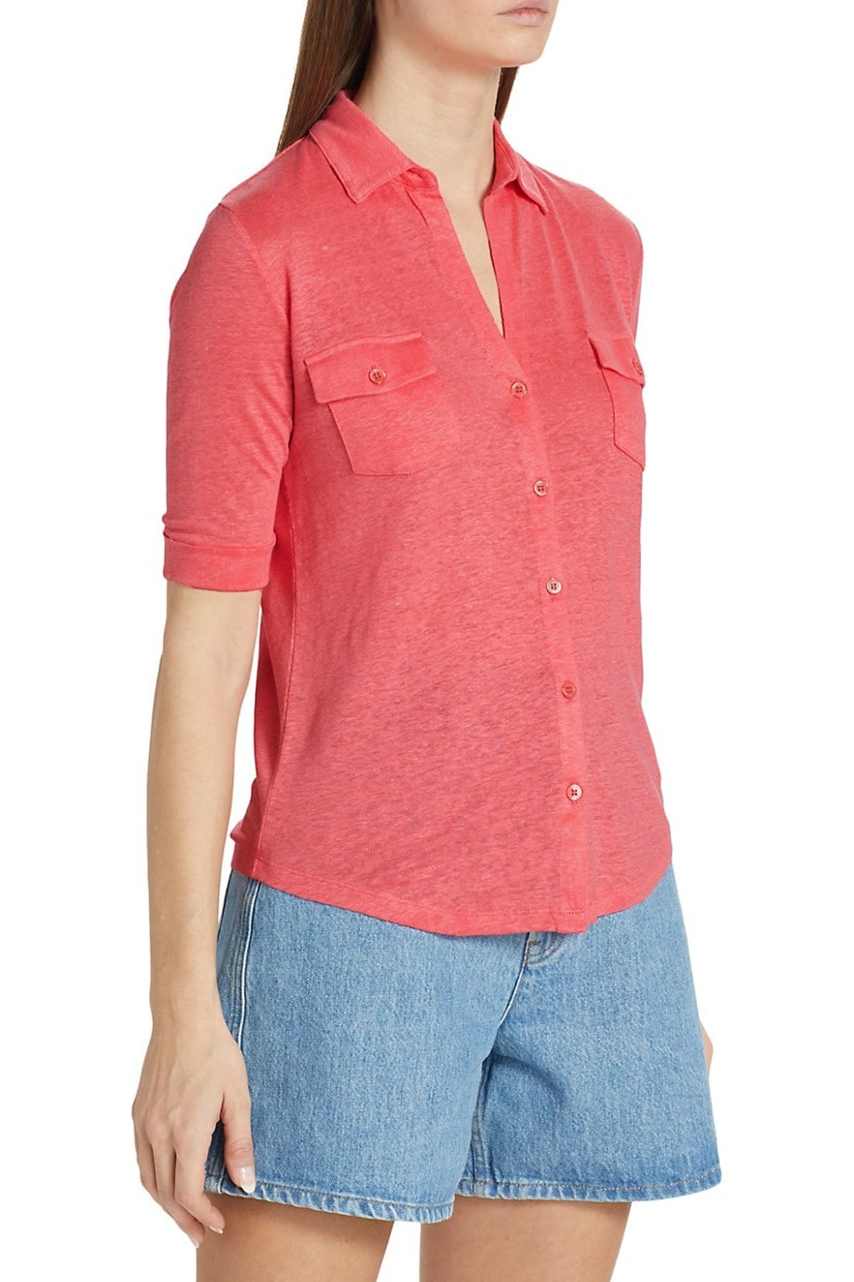 Majestic Cep Detaylı Streç Keten Gömlek