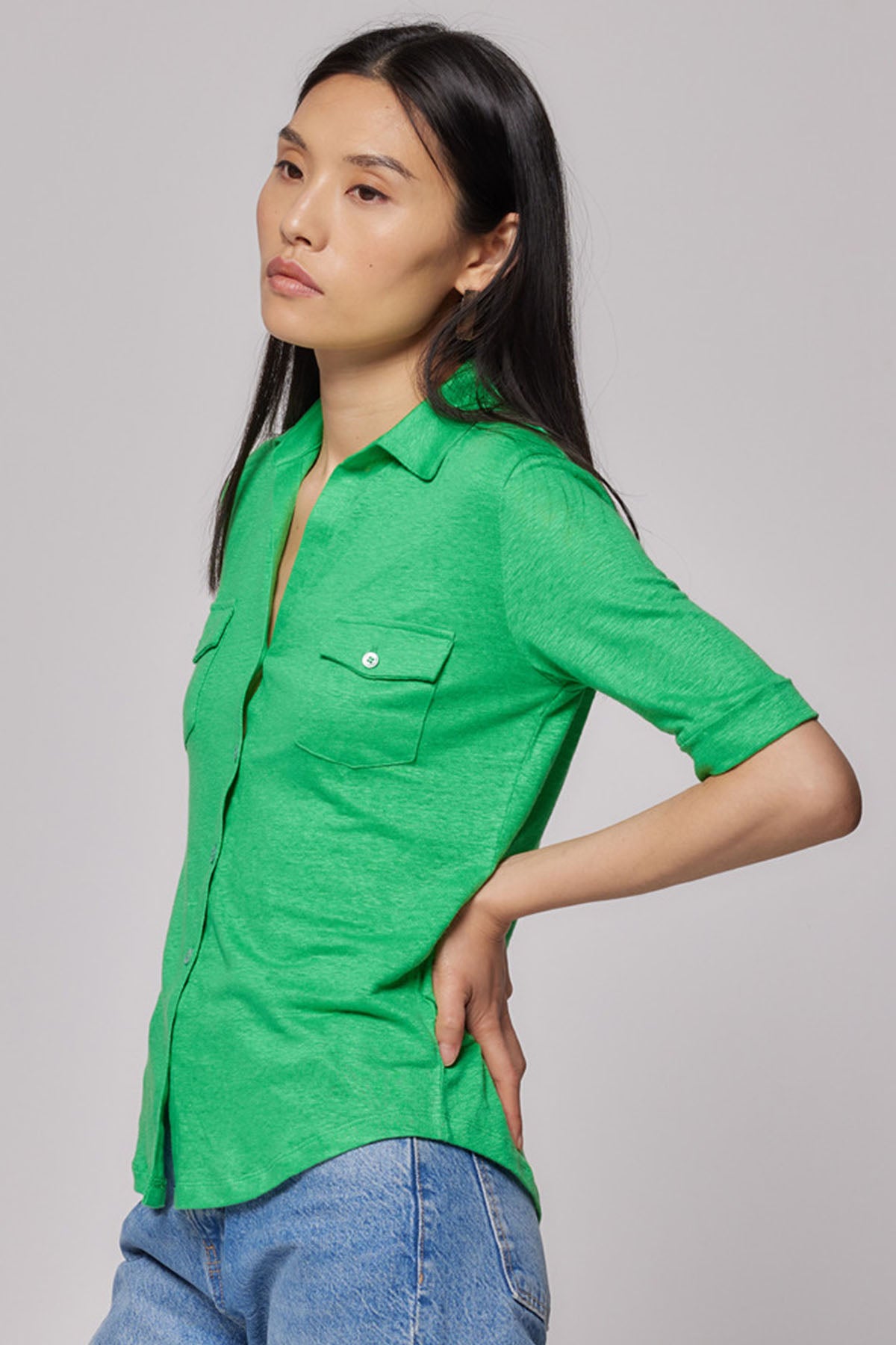 Majestic Cep Detaylı Streç Keten Gömlek-Libas Trendy Fashion Store