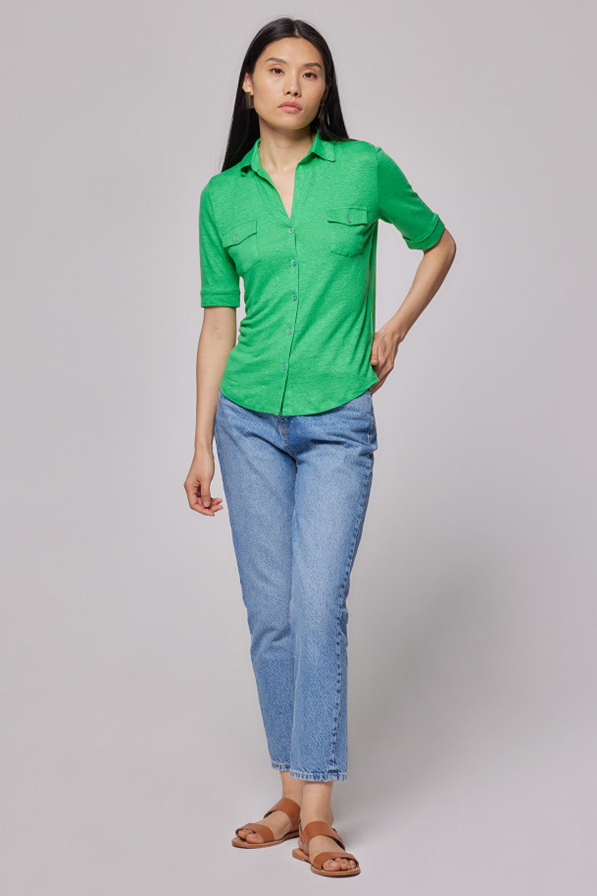 Majestic Cep Detaylı Streç Keten Gömlek-Libas Trendy Fashion Store
