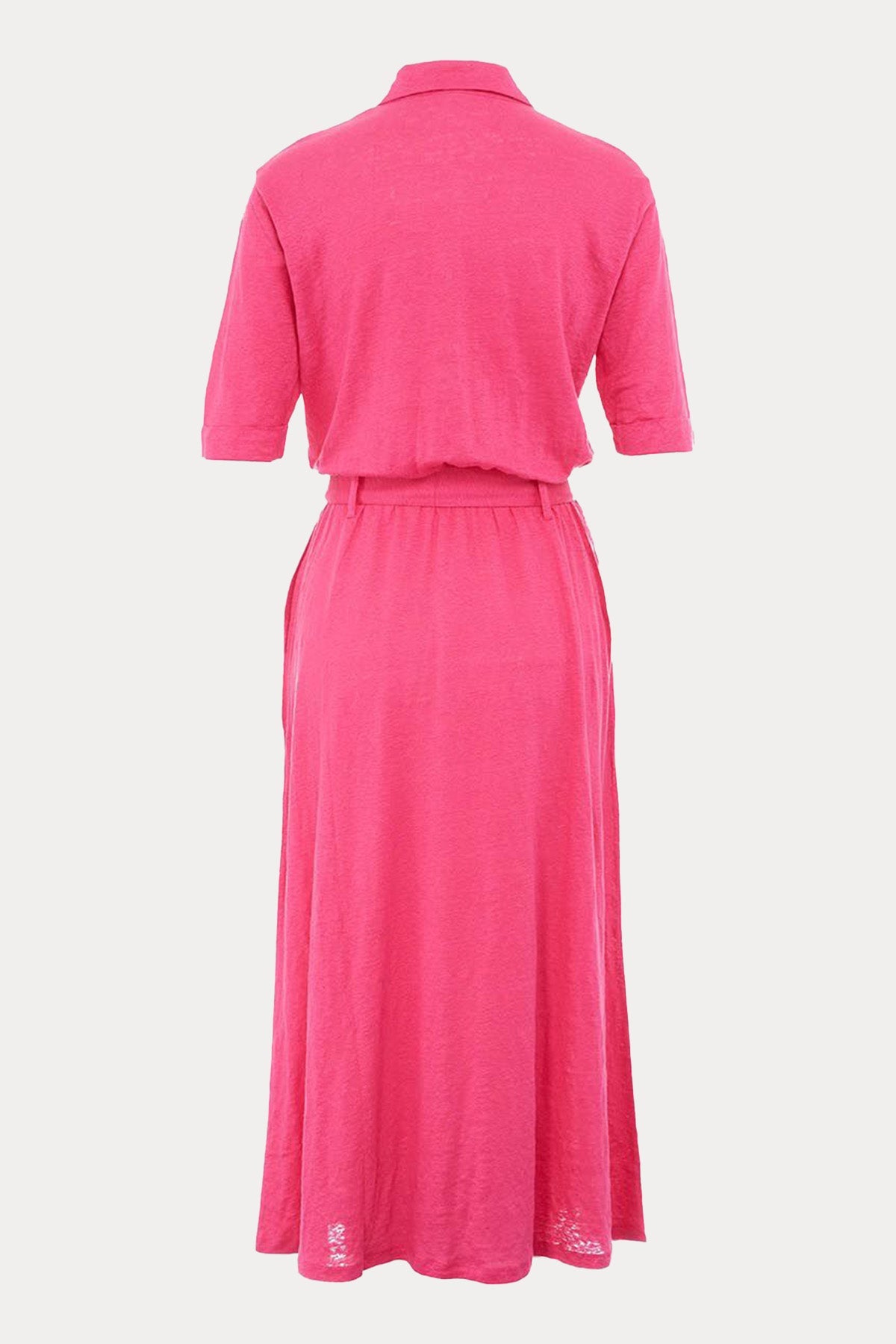 Majestic Belden Kuşaklı Midi Streç Keten Elbise