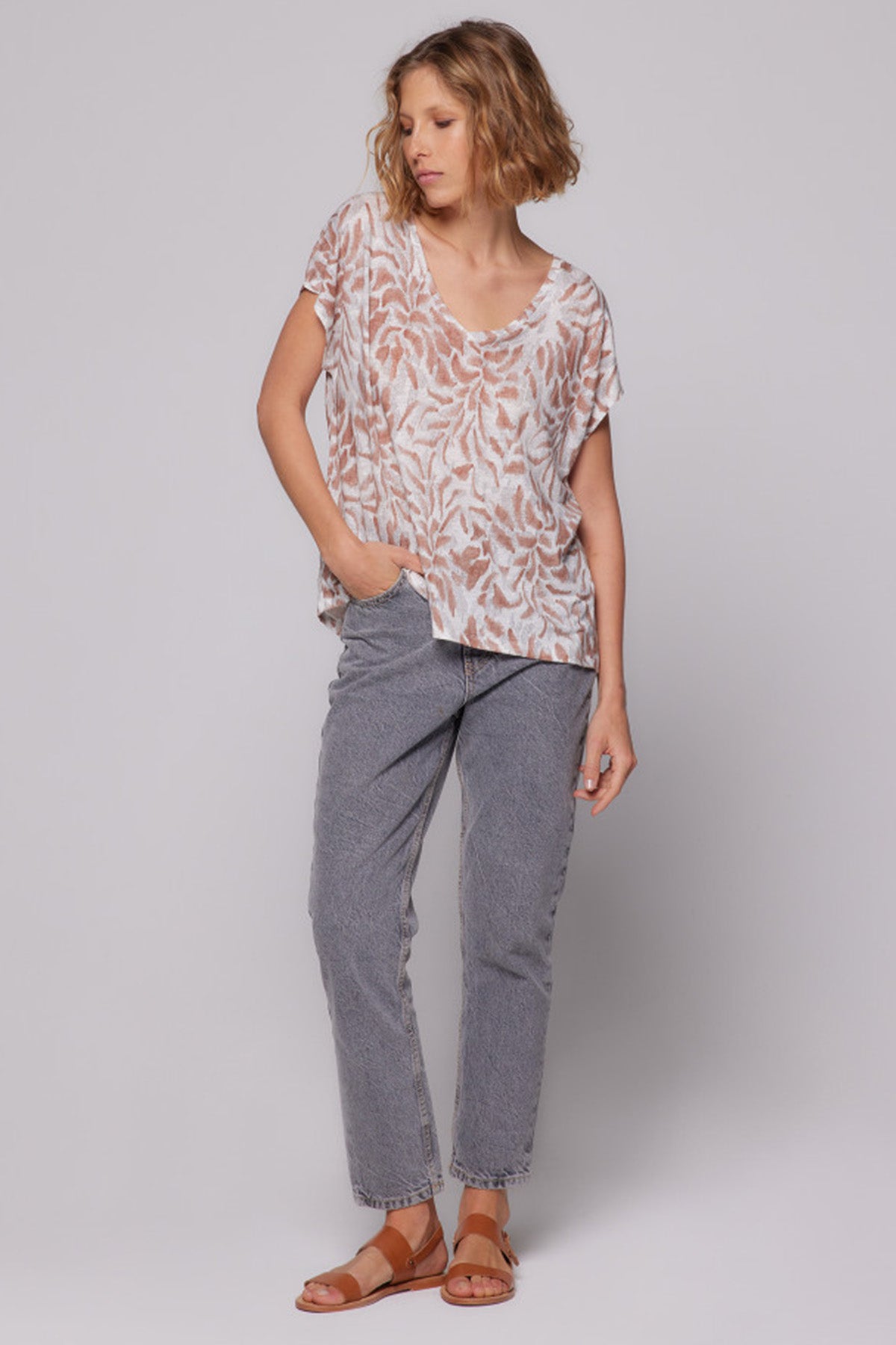 Majestic V Yaka Streç Keten T-shirt-Libas Trendy Fashion Store