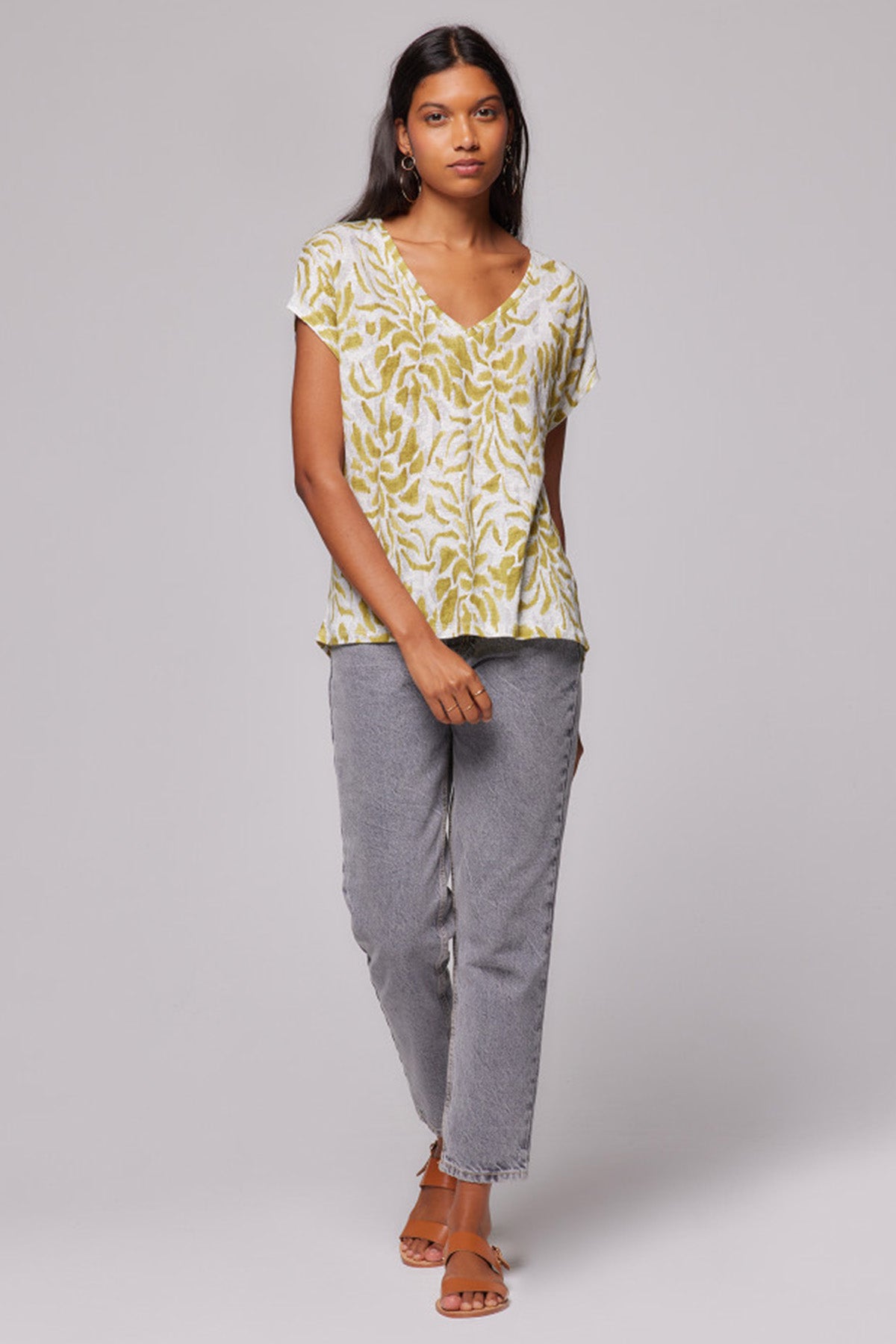 Majestic V Yaka Streç Keten T-shirt-Libas Trendy Fashion Store