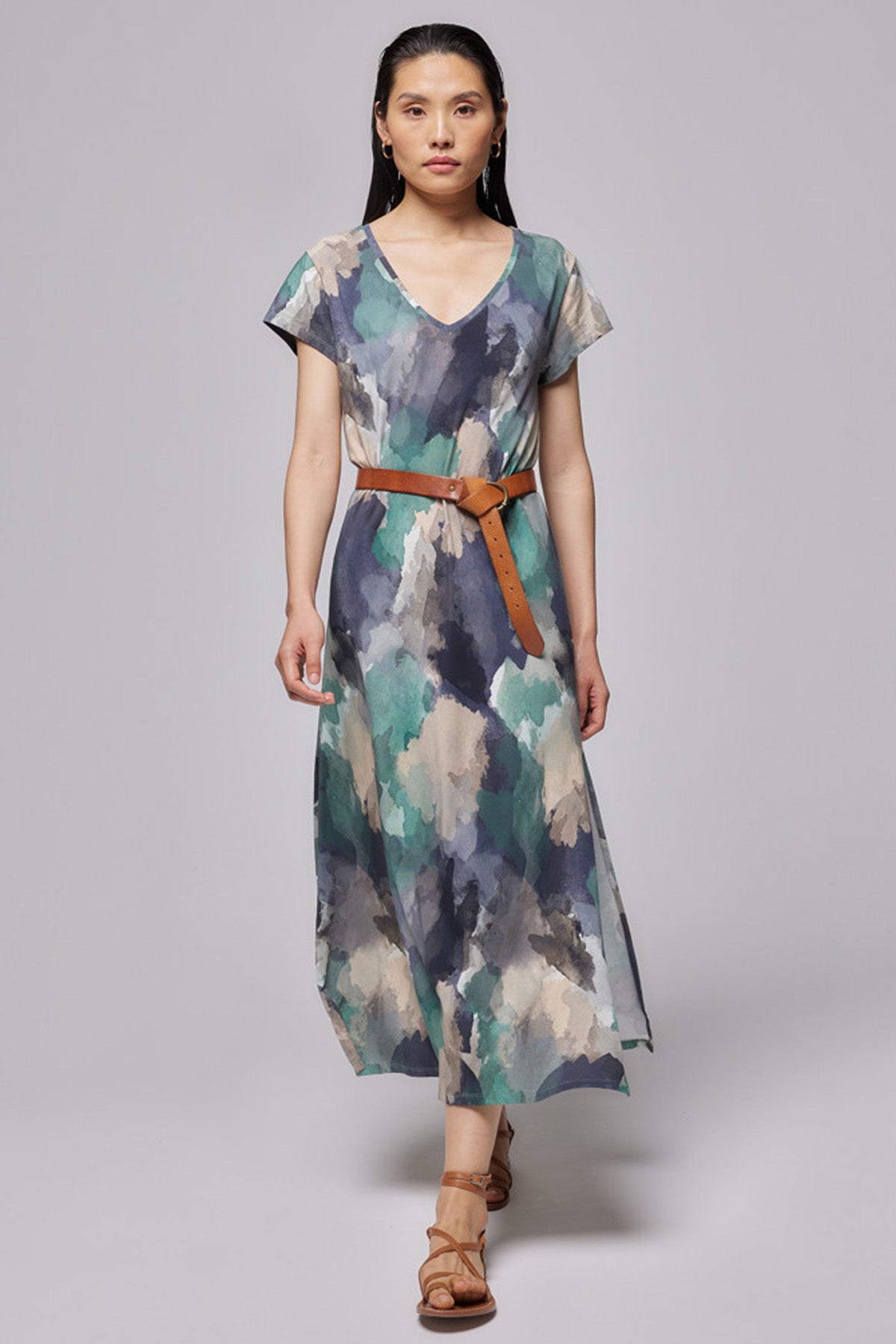 Majestic V Yaka Streç Maxi Elbise-Libas Trendy Fashion Store