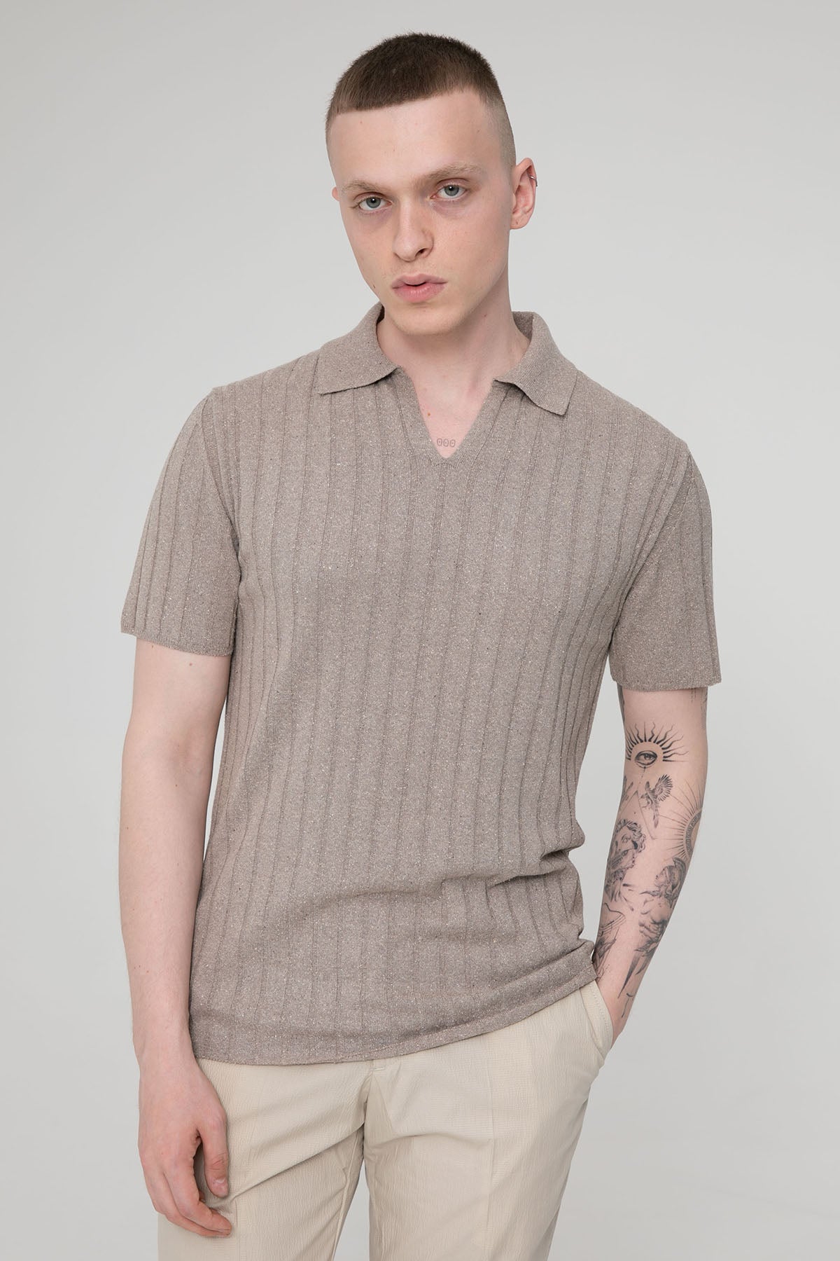 Manifattura Polo Yaka İnce Örgü İpek T-shirt-Libas Trendy Fashion Store