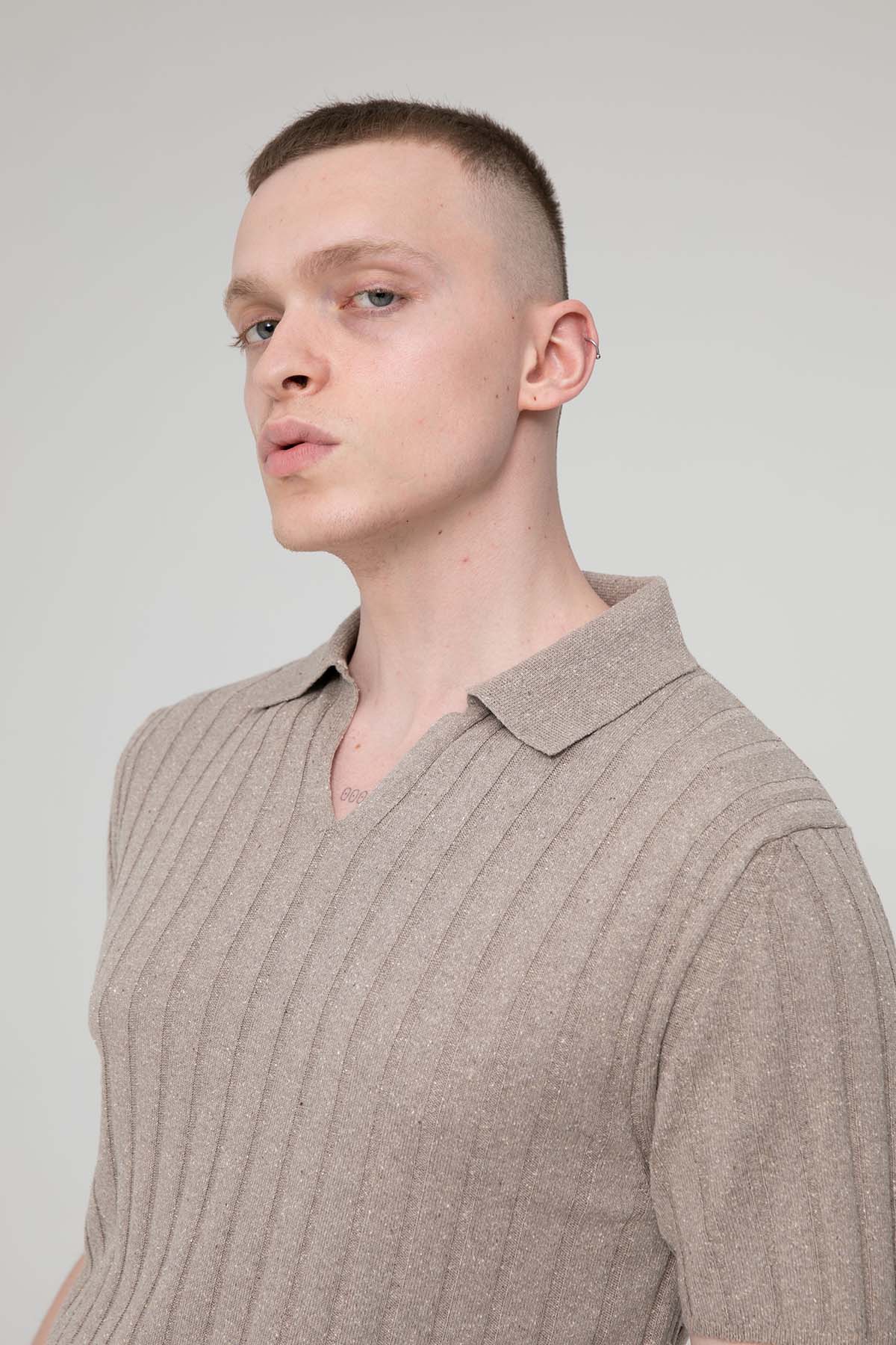 Manifattura Polo Yaka İnce Örgü İpek T-shirt-Libas Trendy Fashion Store