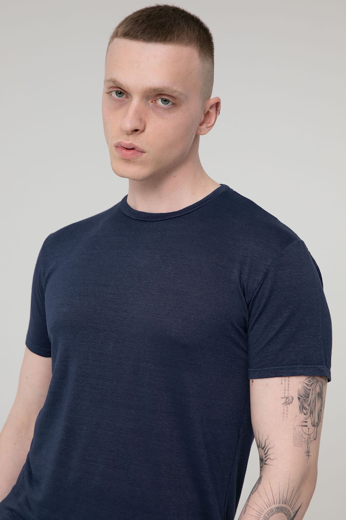 Manifattura Yuvarlak Yaka Streç Keten T-shirt-Libas Trendy Fashion Store