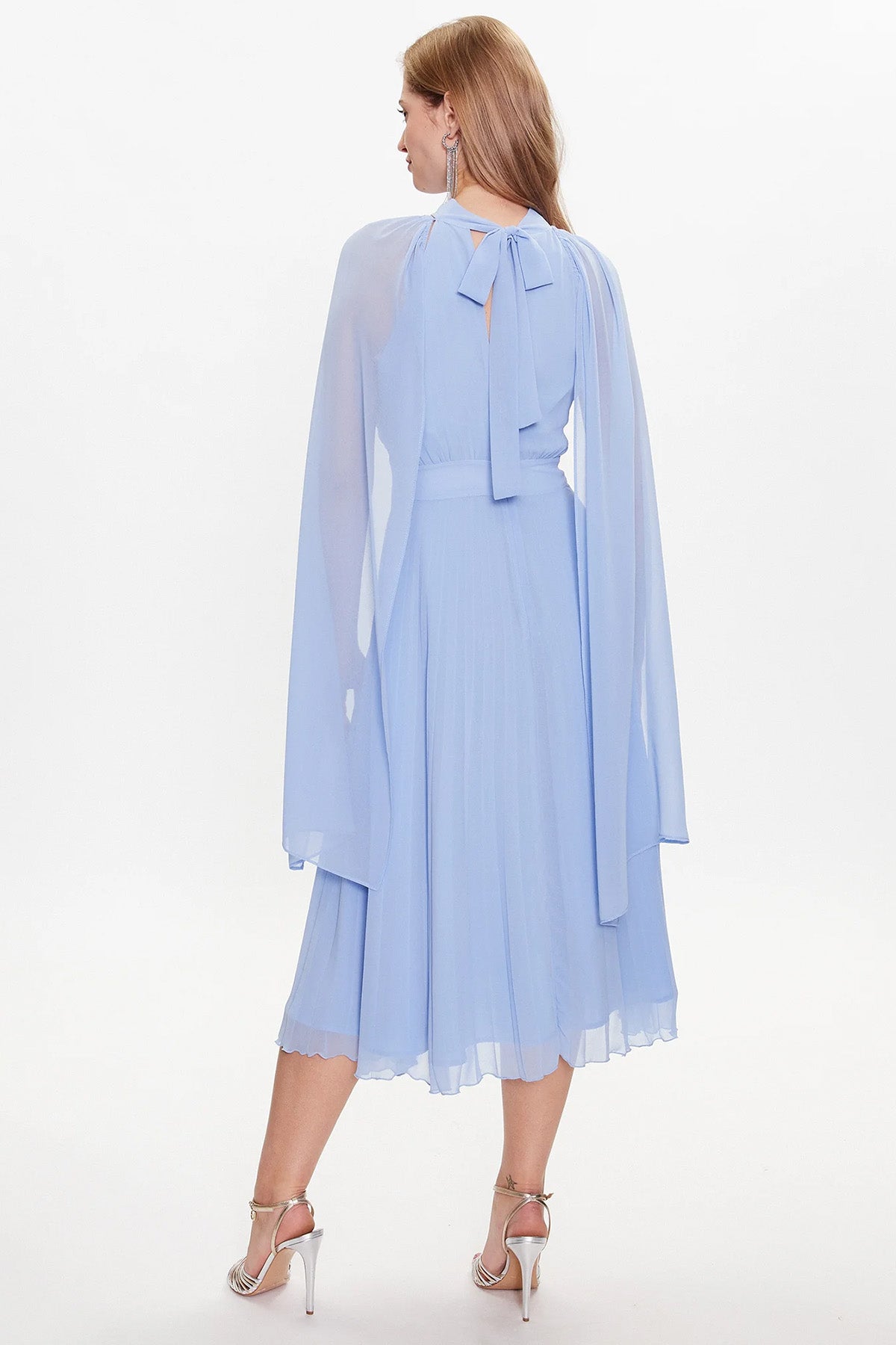 Liu Jo Pelerinli Piliseli Midi Abiye Elbise-Libas Trendy Fashion Store