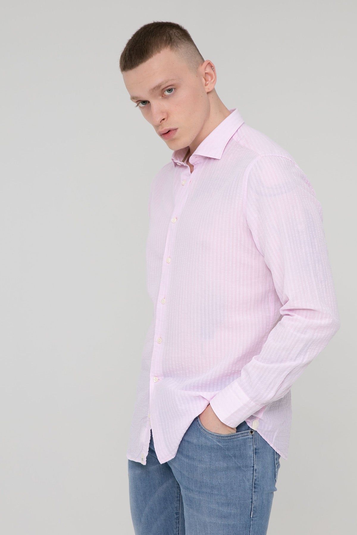 Tintoria Mattei İtalyan Yaka Ketenli Slim Fit Gömlek-Libas Trendy Fashion Store