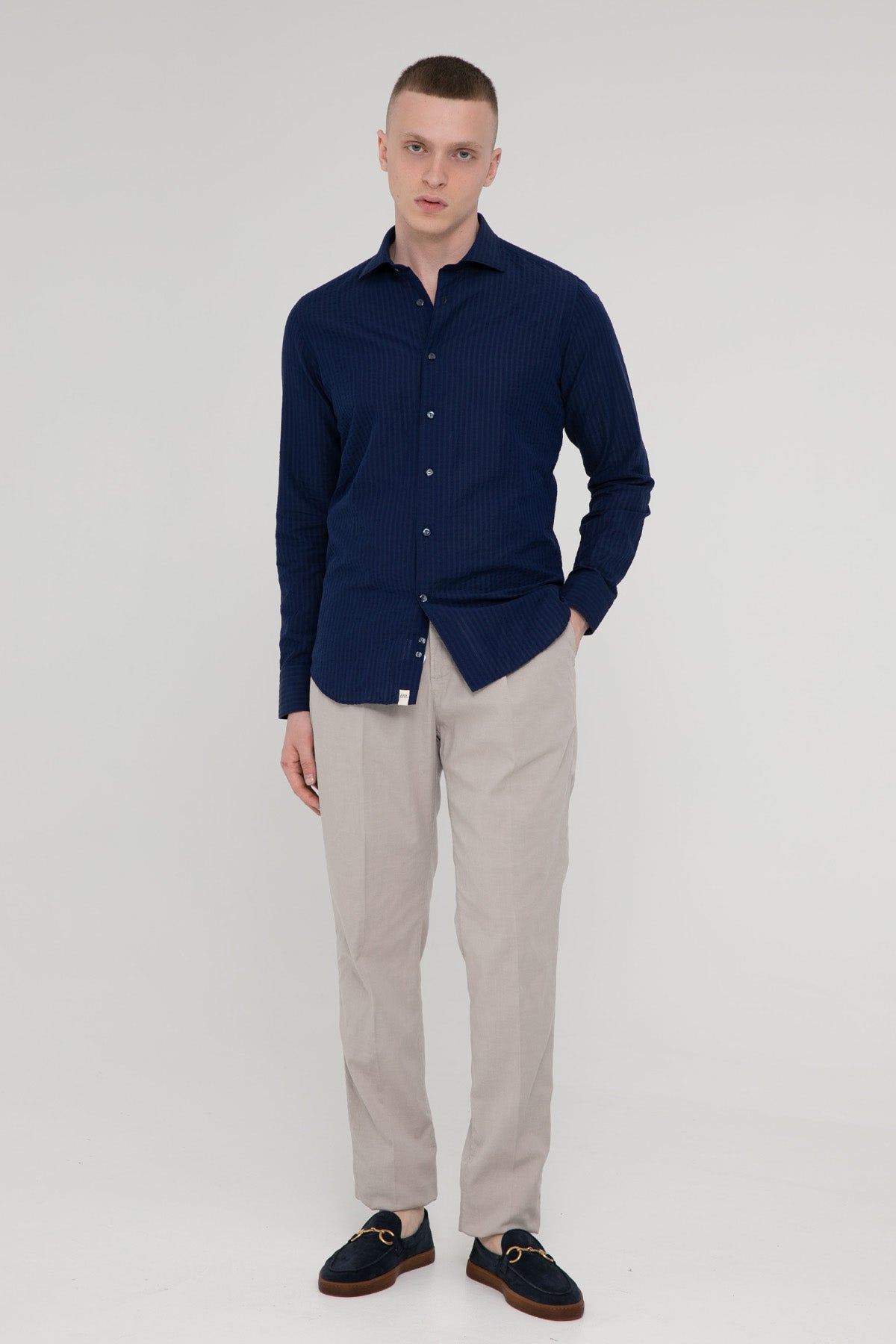 Tintoria Mattei İtalyan Yaka Ketenli Slim Fit Gömlek-Libas Trendy Fashion Store