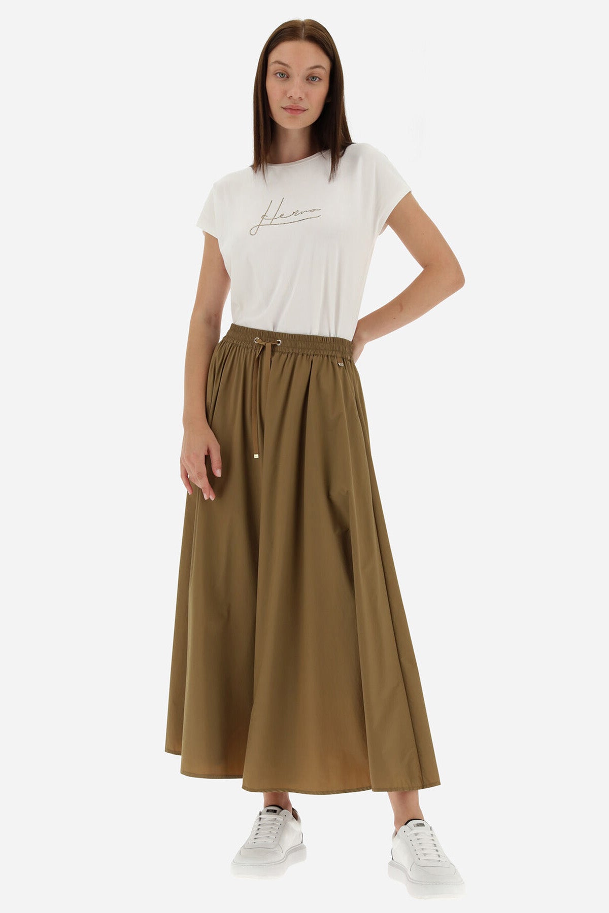 Herno Beli Lastikli Pileli Midi Etek-Libas Trendy Fashion Store