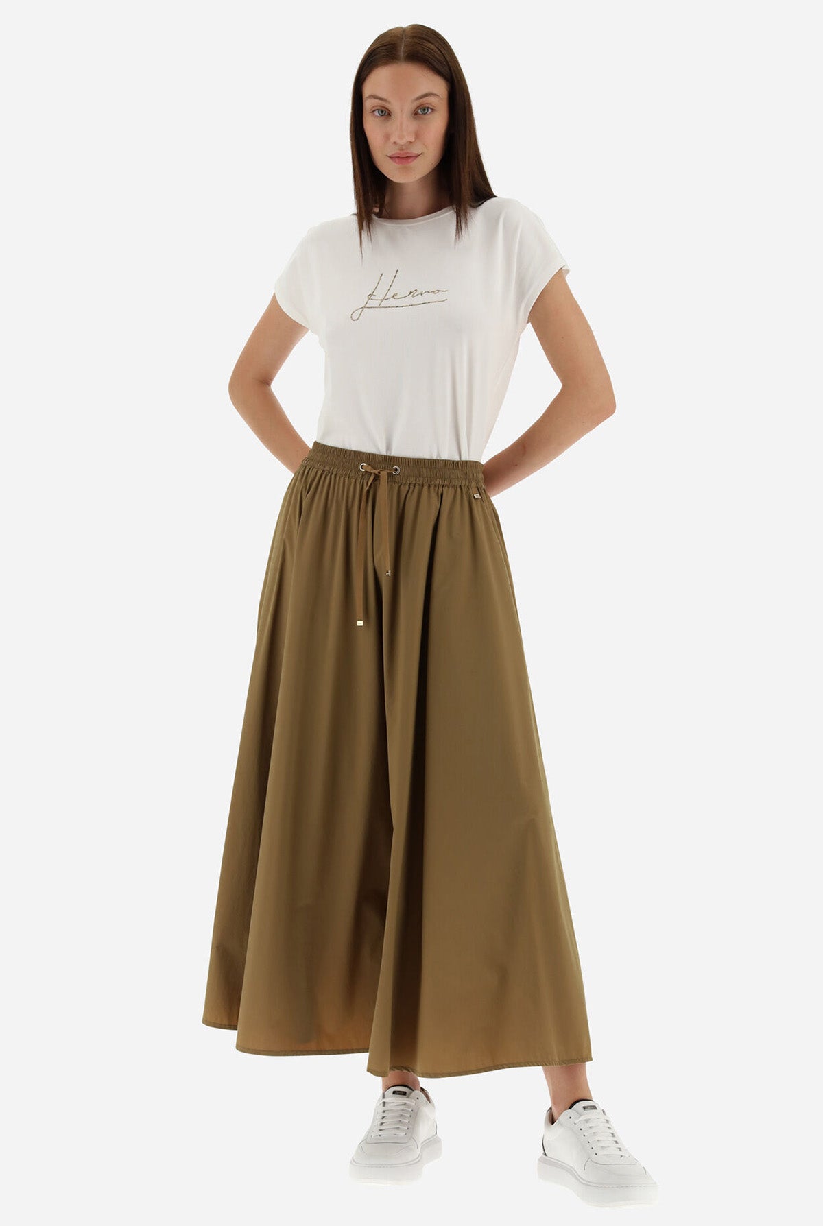 Herno Beli Lastikli Pileli Midi Etek-Libas Trendy Fashion Store