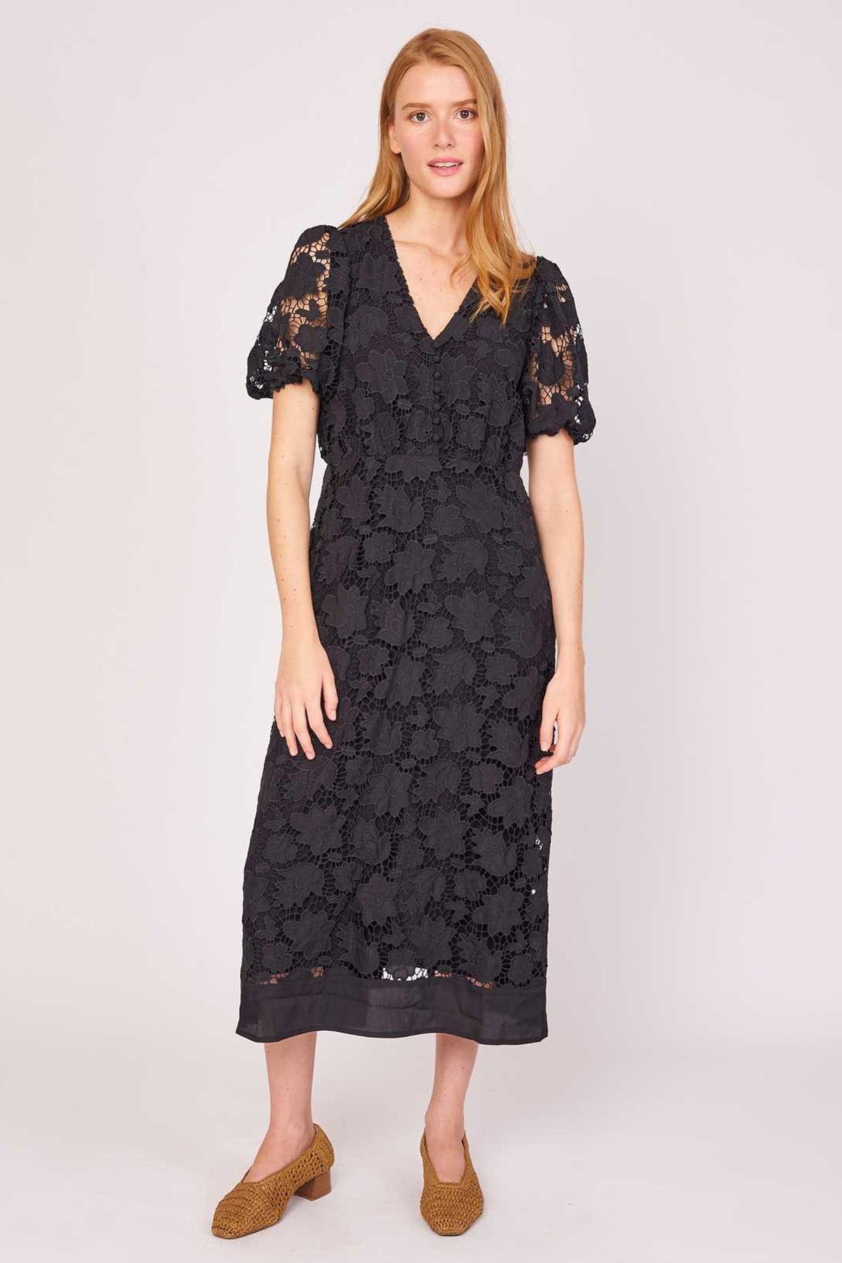 Rene Derhy Placide V Yaka Midi Elbise-Libas Trendy Fashion Store