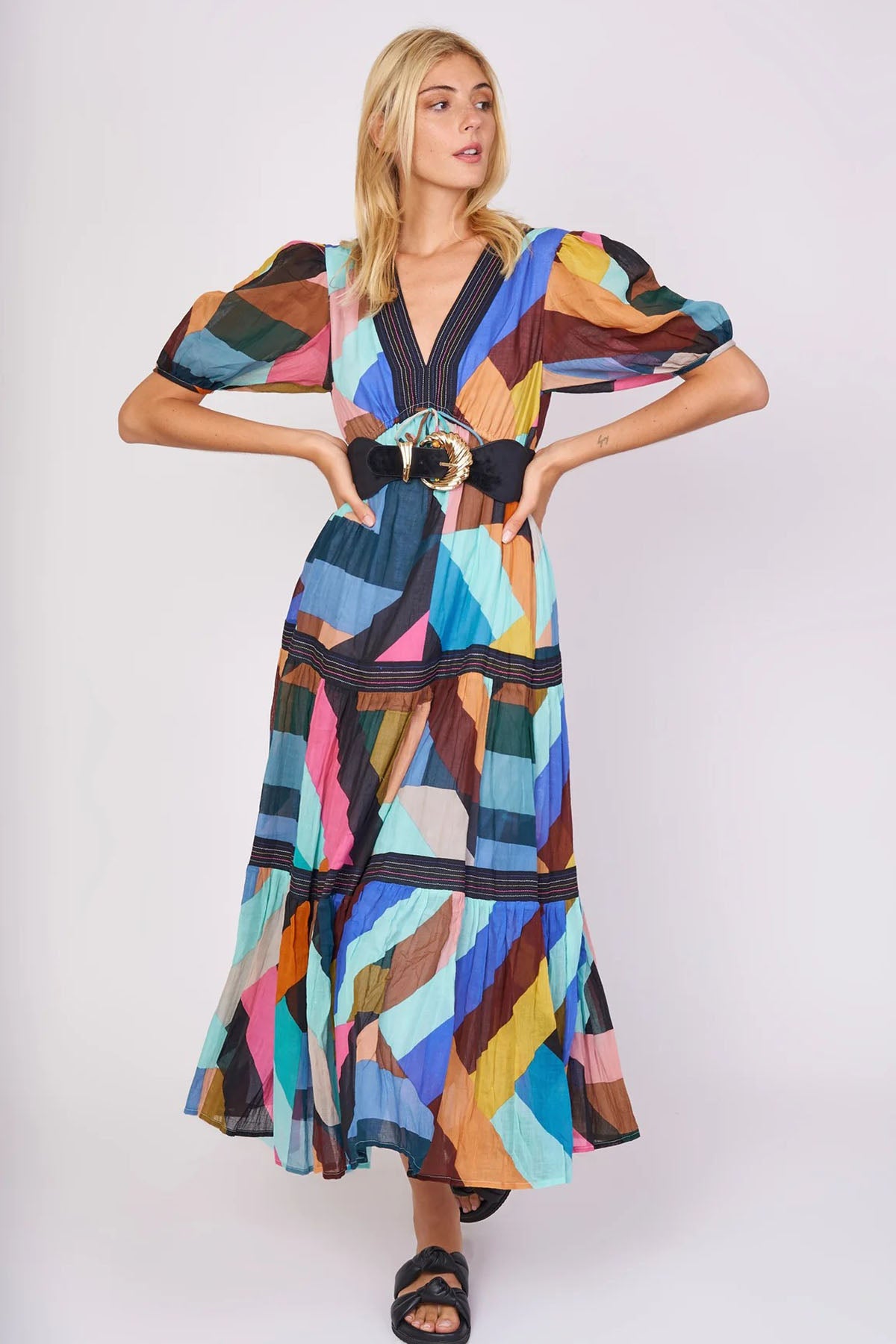 Rene Derhy Cairo V Yaka Maxi Elbise-Libas Trendy Fashion Store