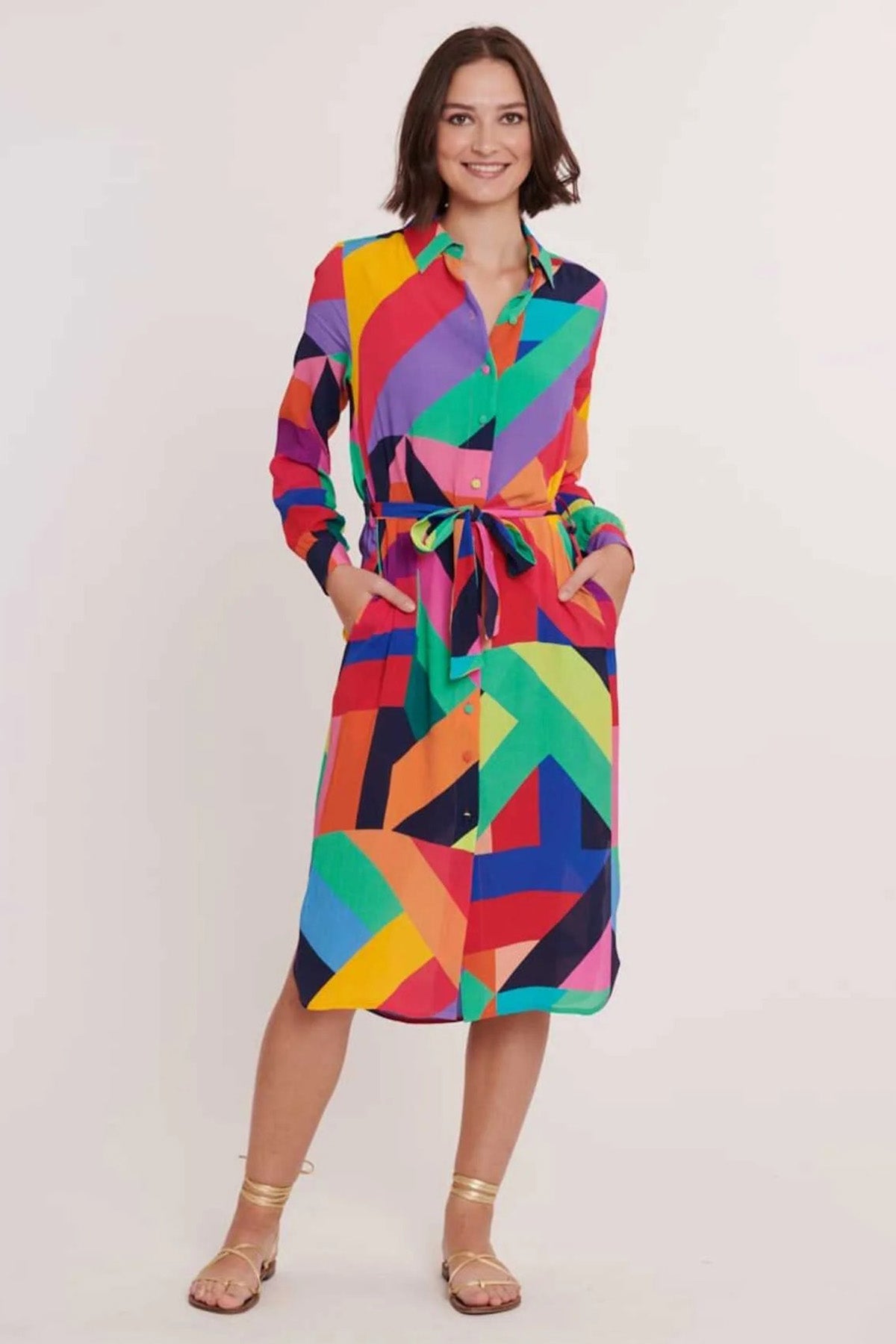 Rene Derhy Capitana Kemerli Midi Gömlek Elbise