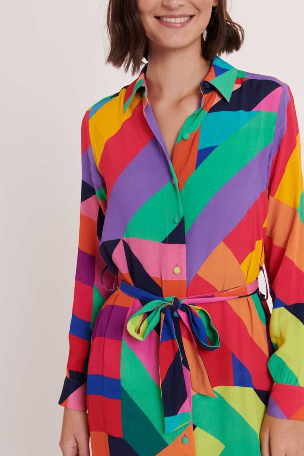 Rene Derhy Capitana Kemerli Midi Gömlek Elbise