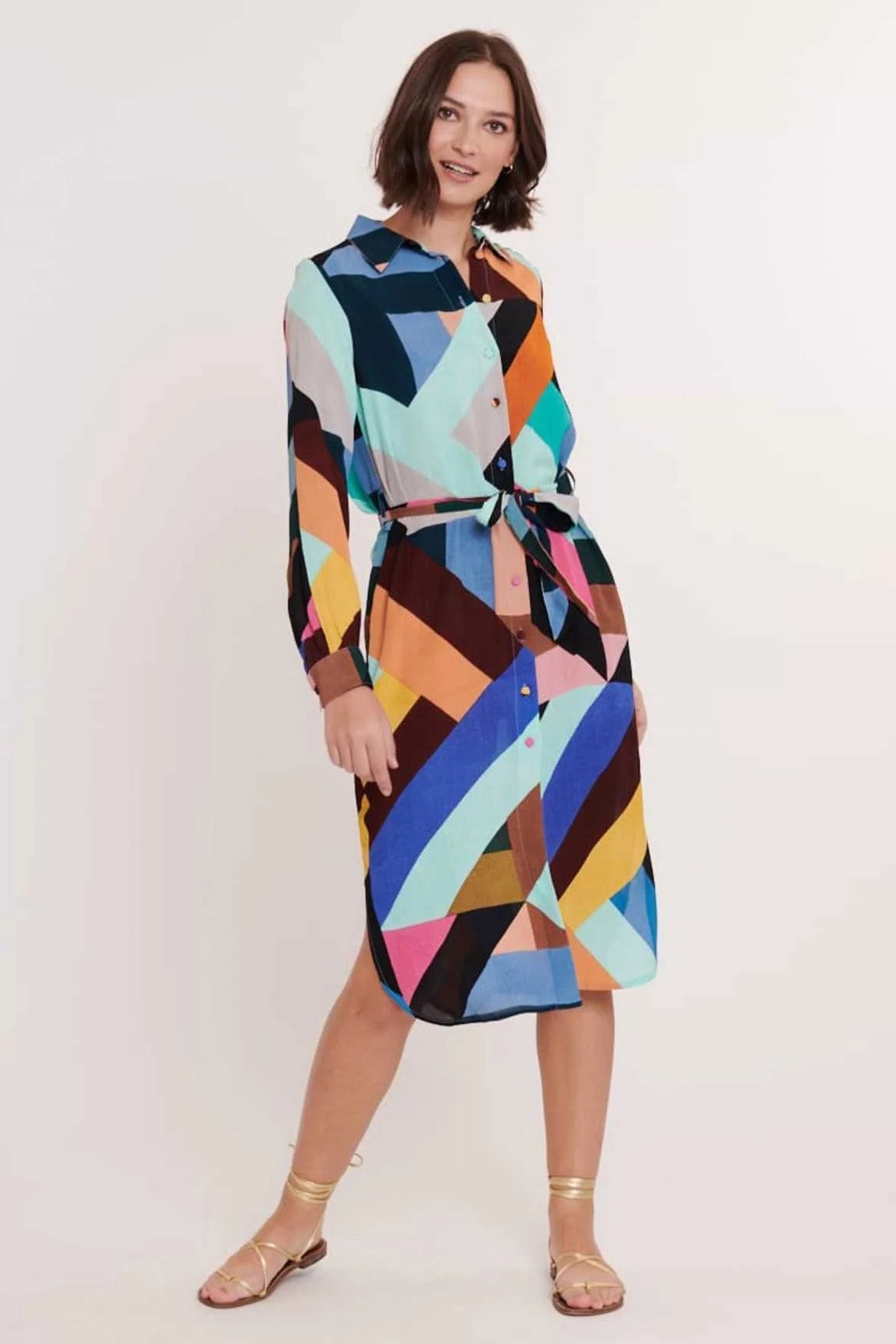 Rene Derhy Capitana Kemerli Midi Gömlek Elbise