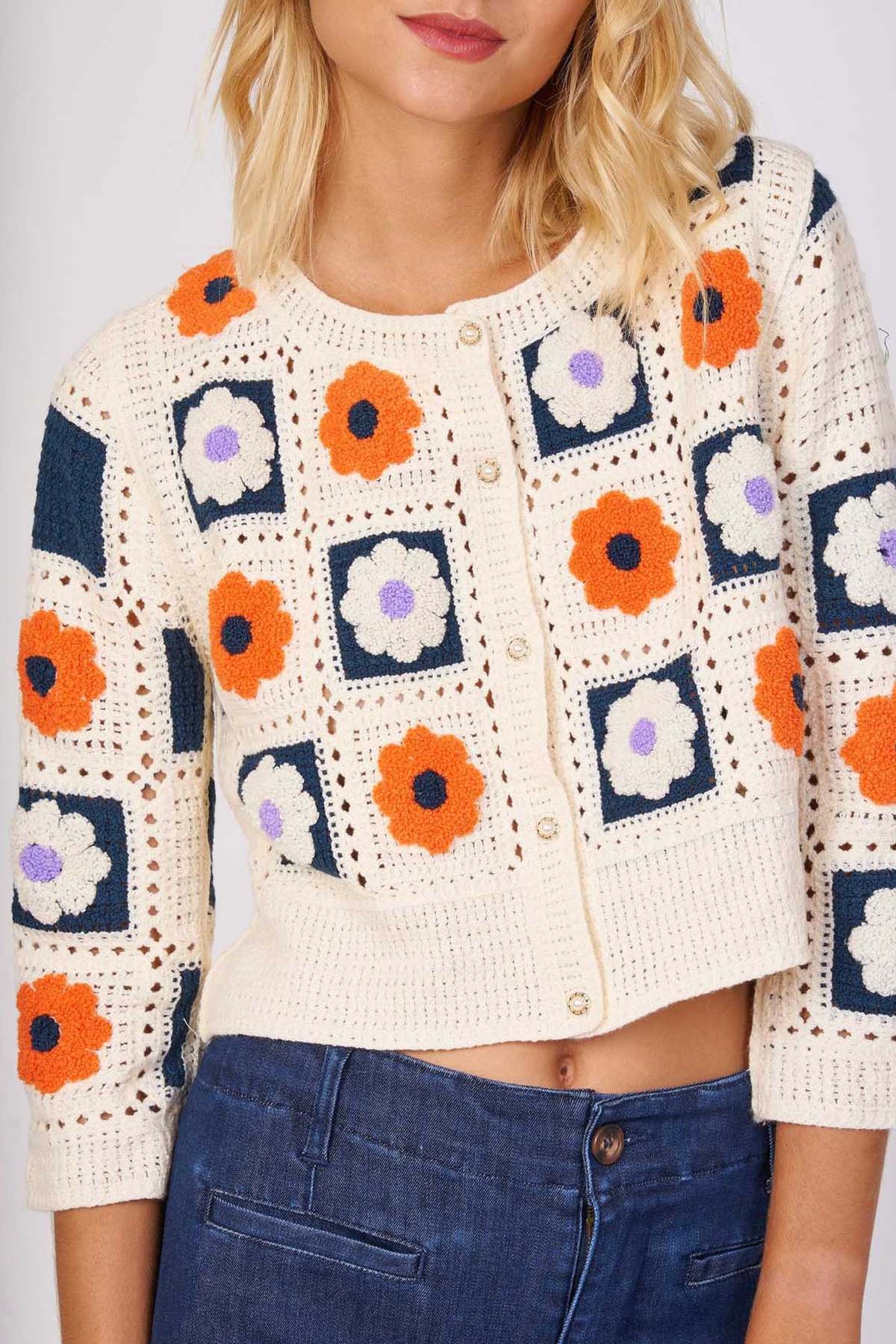 Rene Derhy Ocarina Nakış Çiçek Desenli Triko Ceket-Libas Trendy Fashion Store