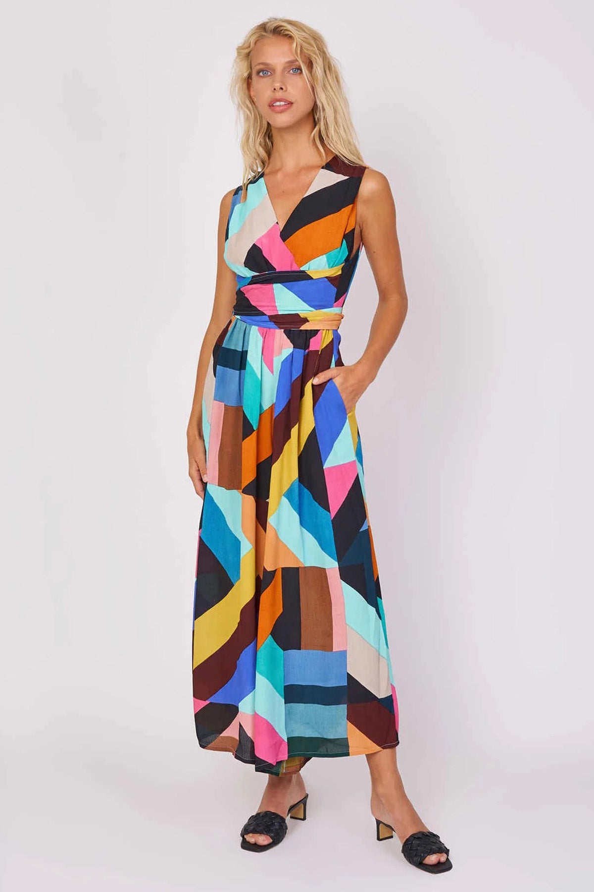 Rene Derhy Tonga V Yaka Renk Bloklu Tulum-Libas Trendy Fashion Store